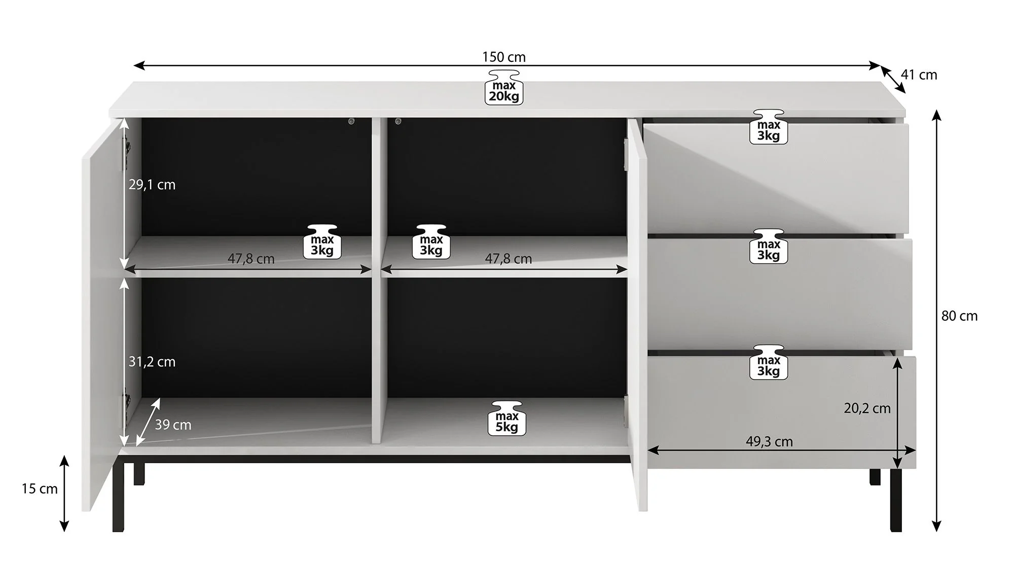 Queen - Dressoir - Zwart - 150x41x80 cm - Image 5