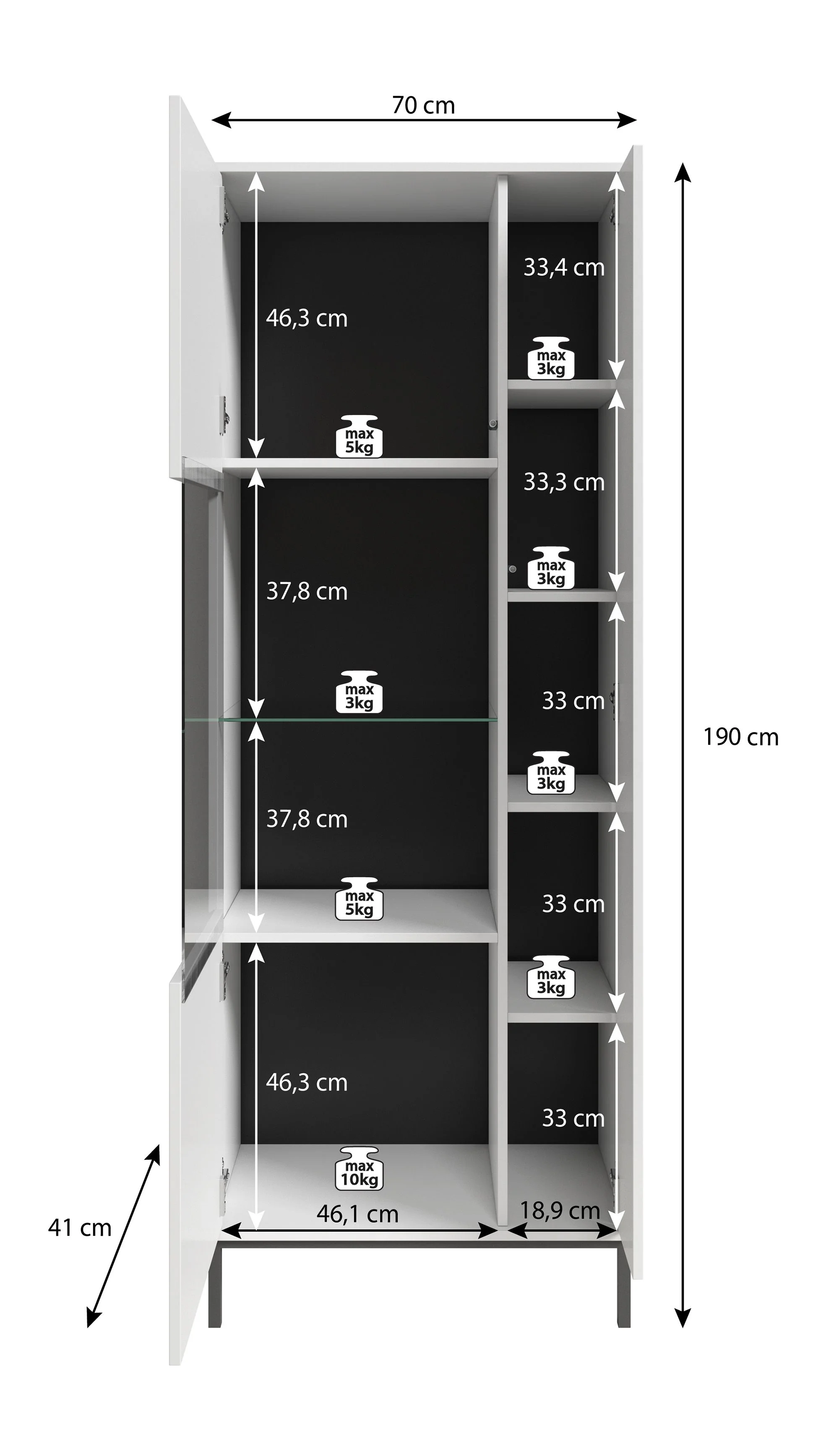Queen  - Vitrinekast - Zwart - 70x41x190 cm - Image 5