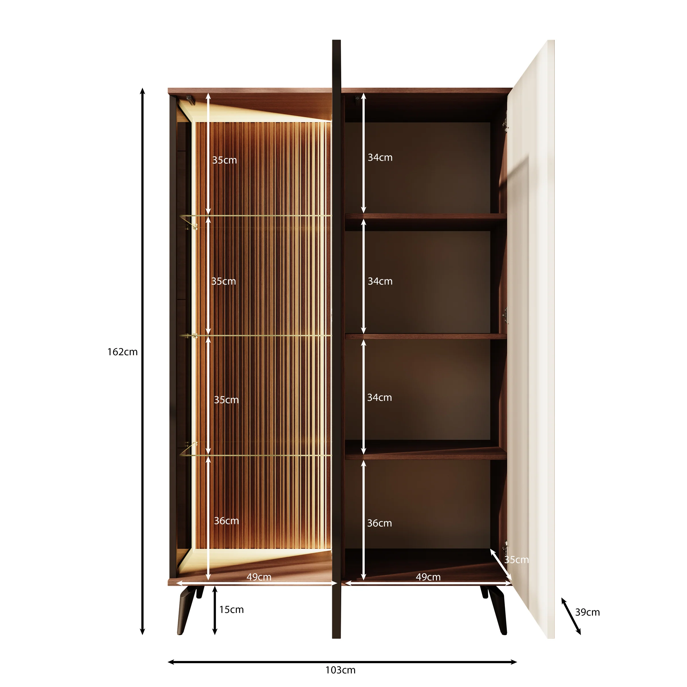 Riverhead - Vitrinekast - Beige/Eiken - 103x39x162 cm - Image 5