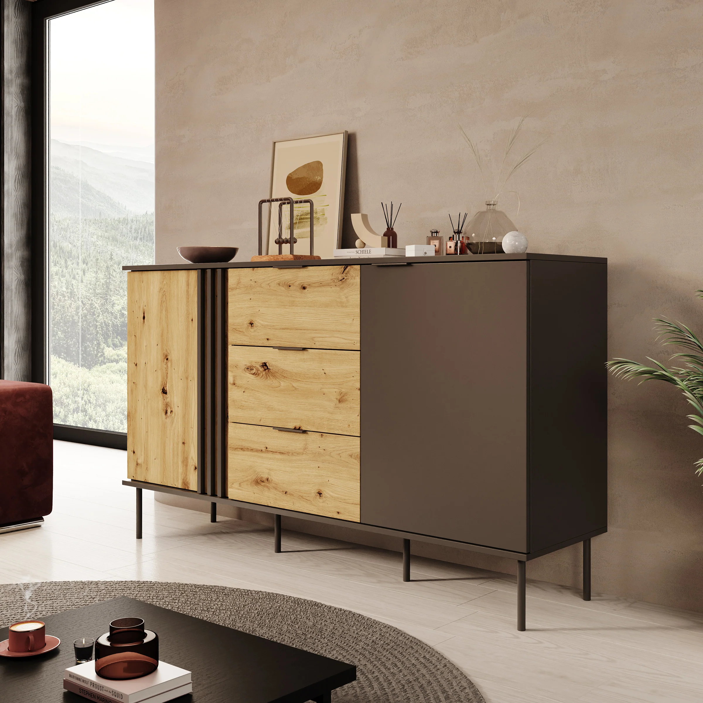 Rogan - Dressoir - Zwart - 165x40x92 cm