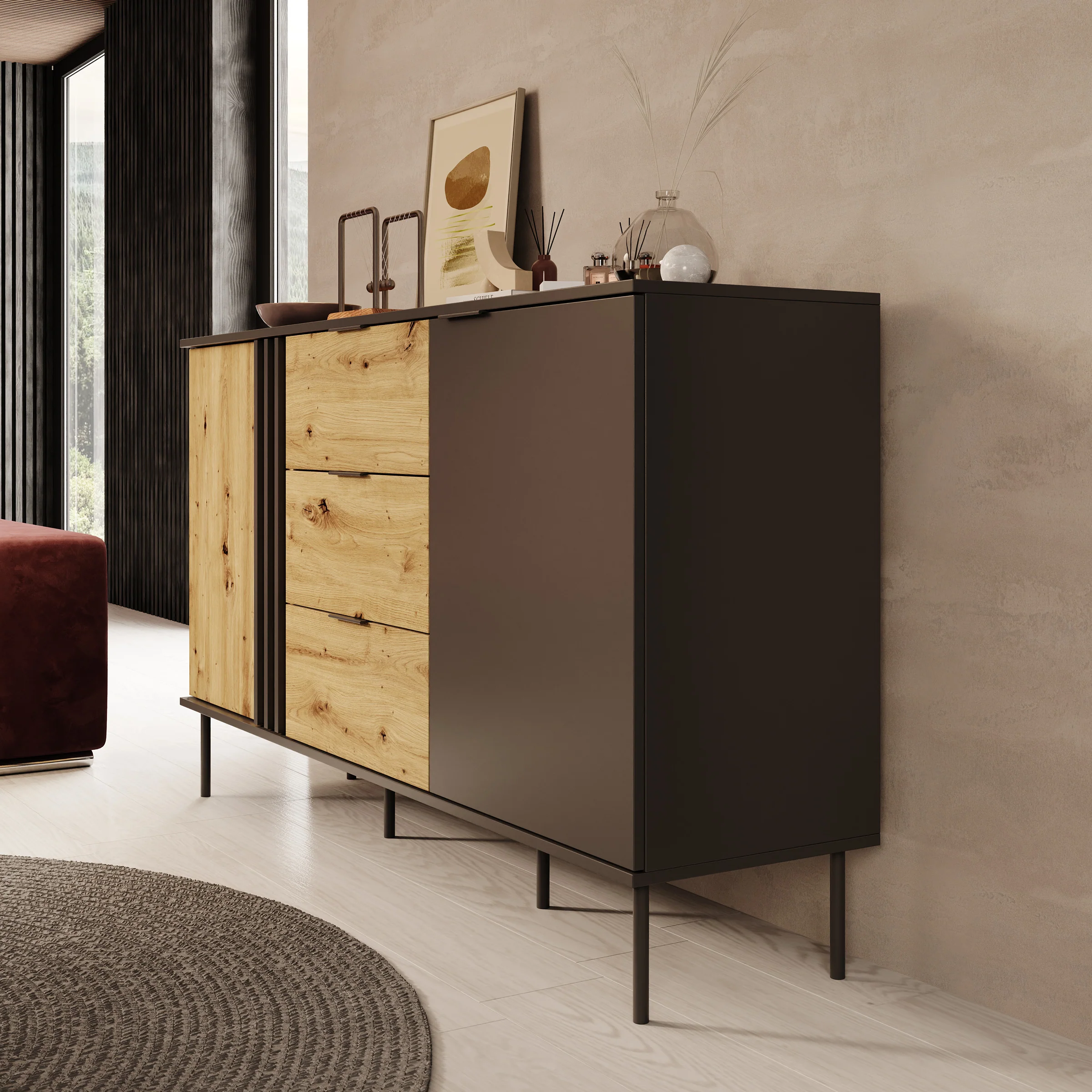 Rogan - Dressoir - Zwart - 165x40x92 cm - Image 4