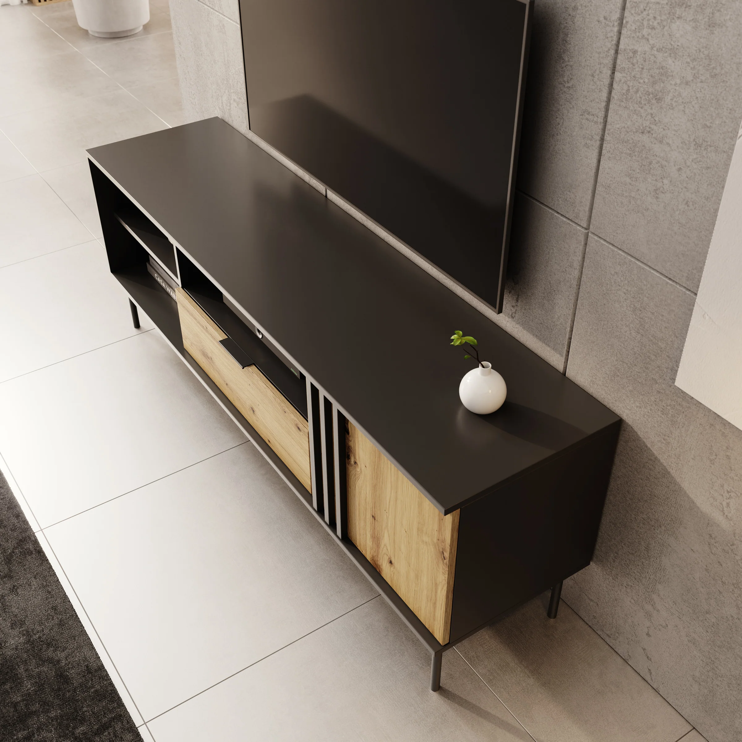 Rogan - TV-Meubel - Zwart - 160x40x58 cm - Image 5