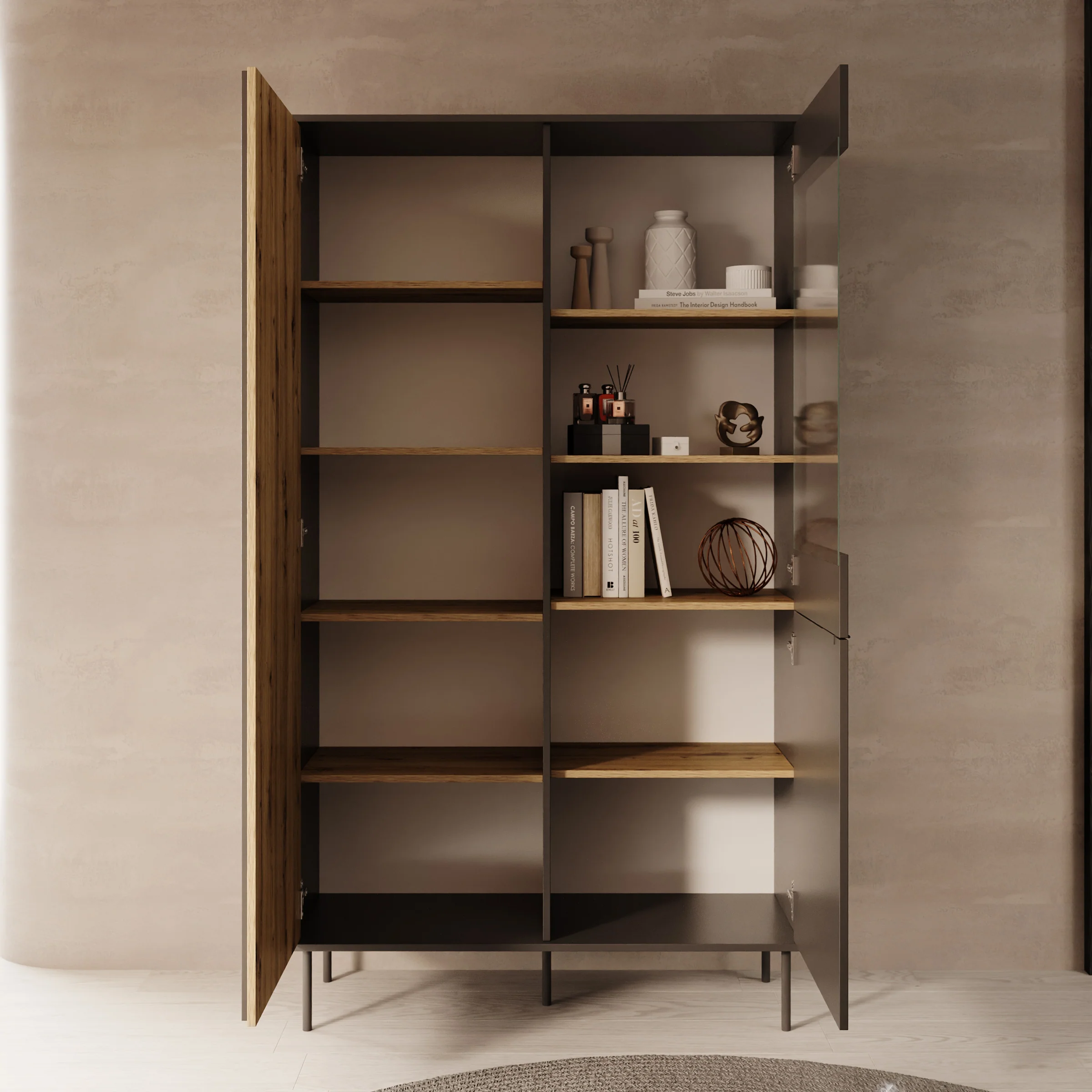 Rogan - Vitrinekast - Zwart - 111x40x195 cm - Image 2
