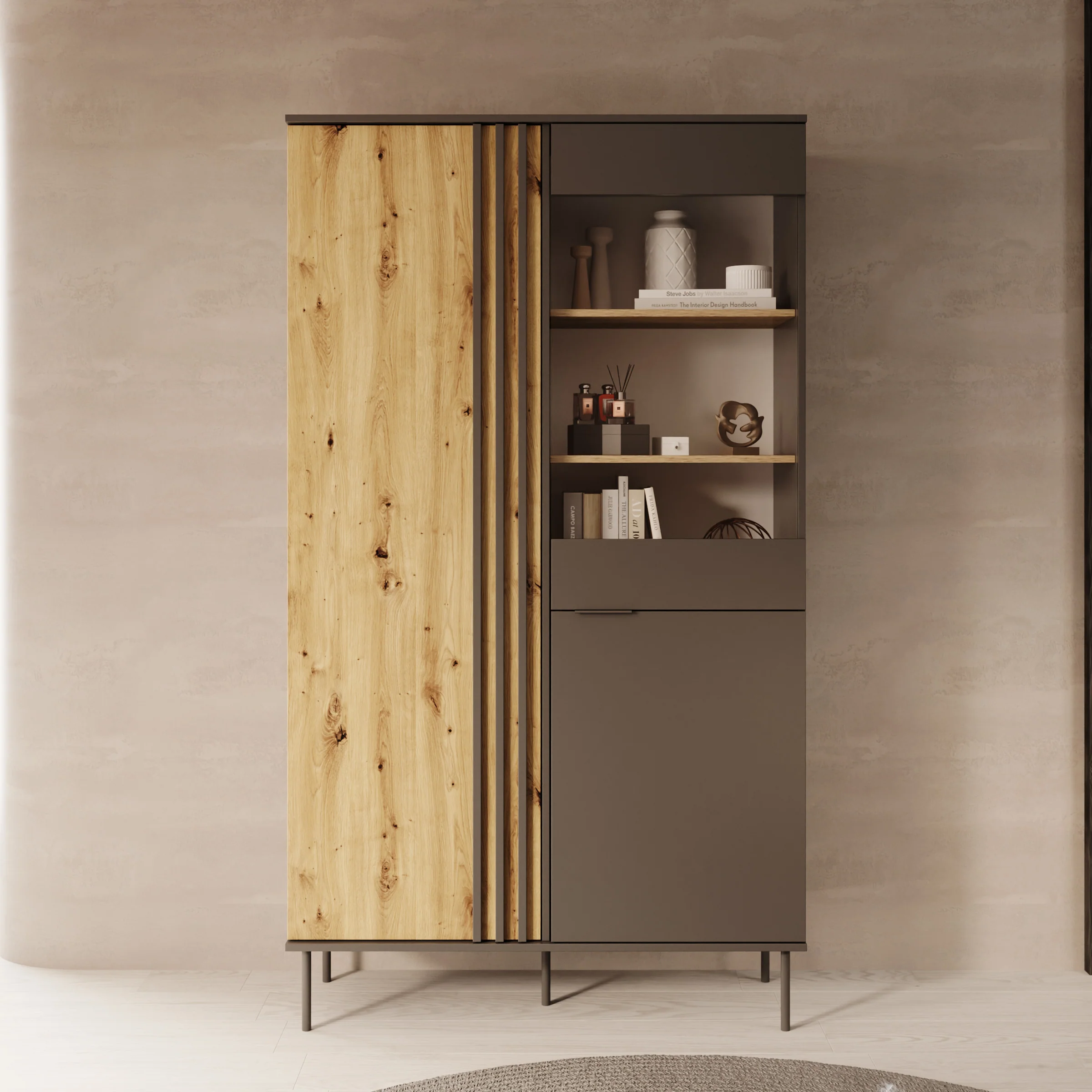 Rogan - Vitrinekast - Zwart - 111x40x195 cm - Image 3