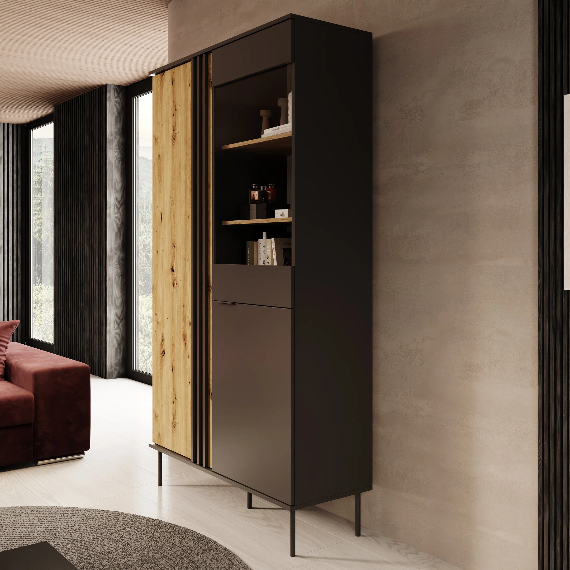 Rogan - Vitrinekast - Zwart - 111x40x195 cm - Image 4