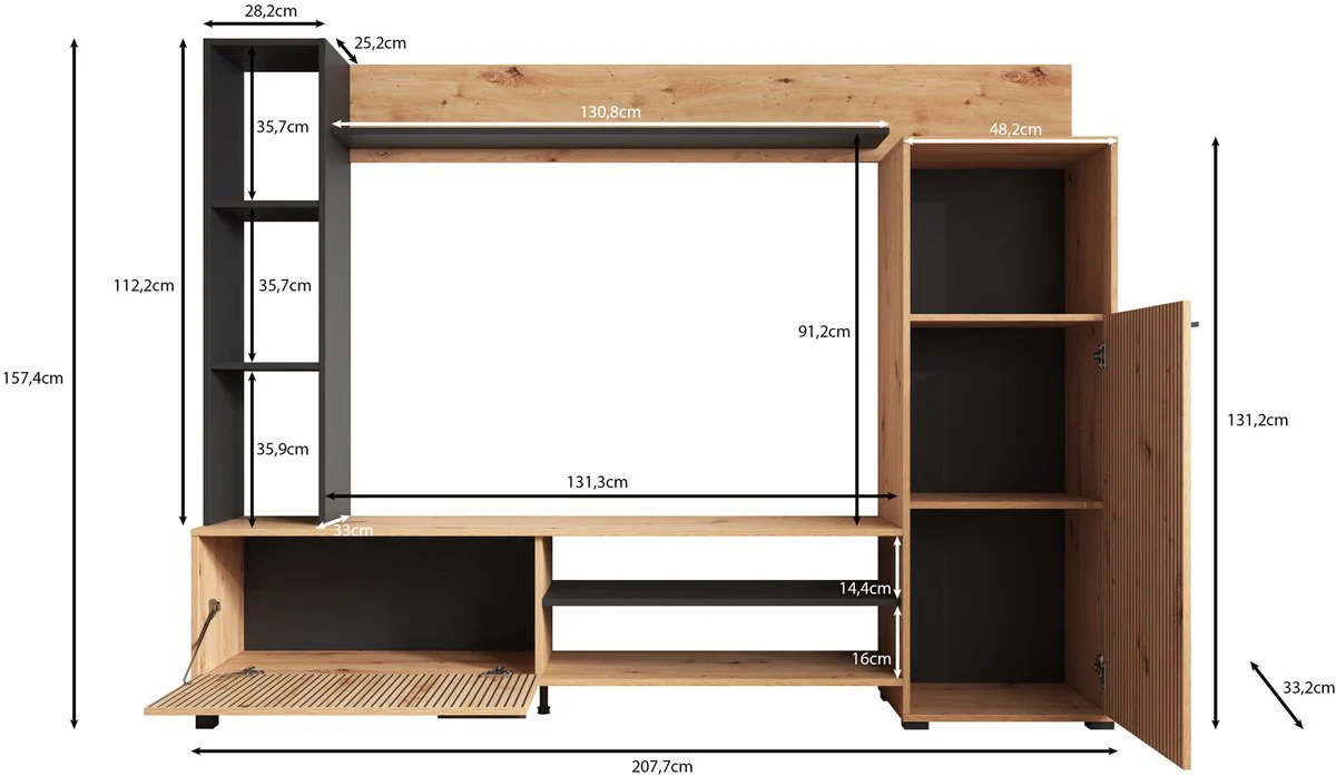 Ronald - Wandmeubel - Eiken - 208x33x157 cm - Image 7