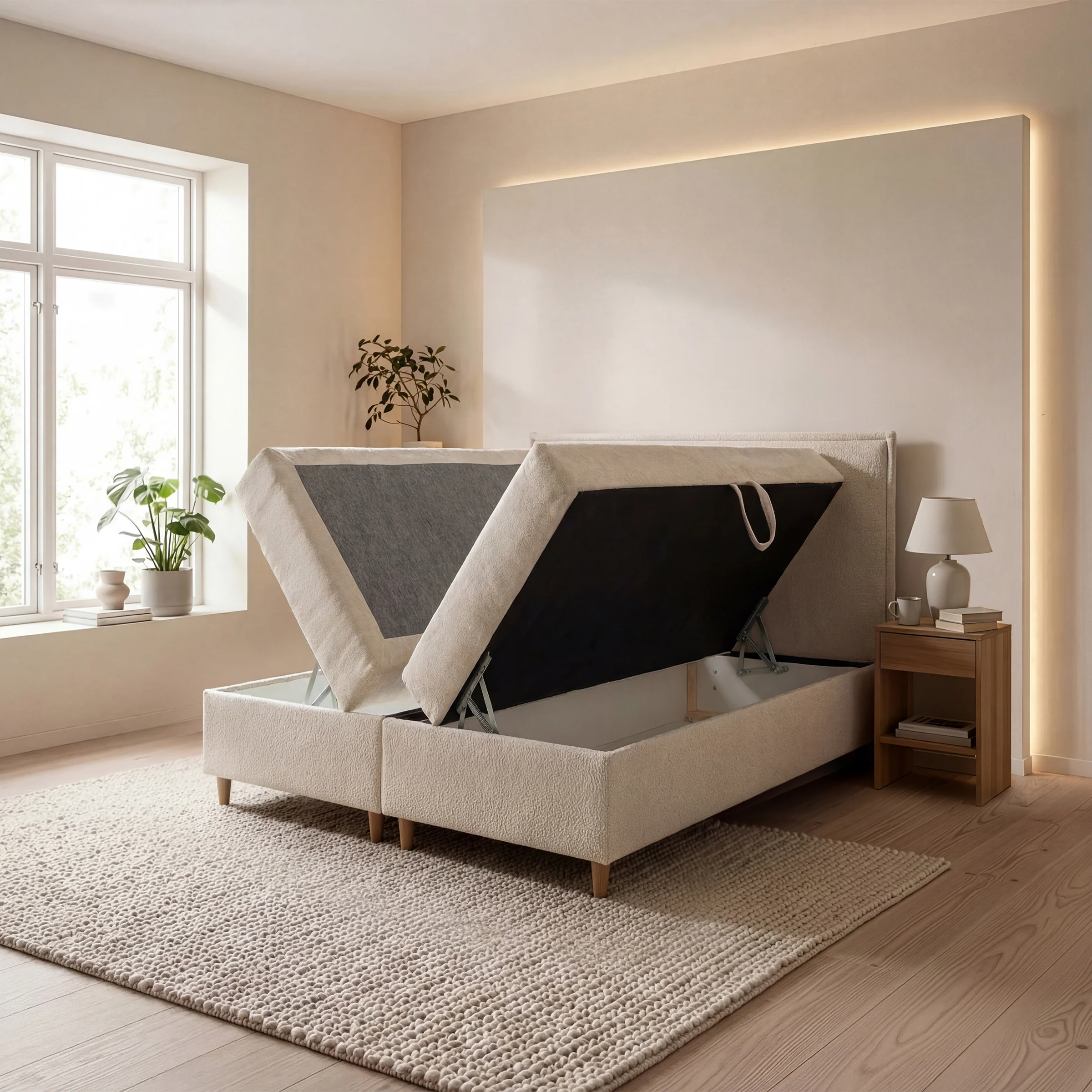 Saku - Boxspring met opbergruimte -  Stof beige - 140x200 cm - Image 2