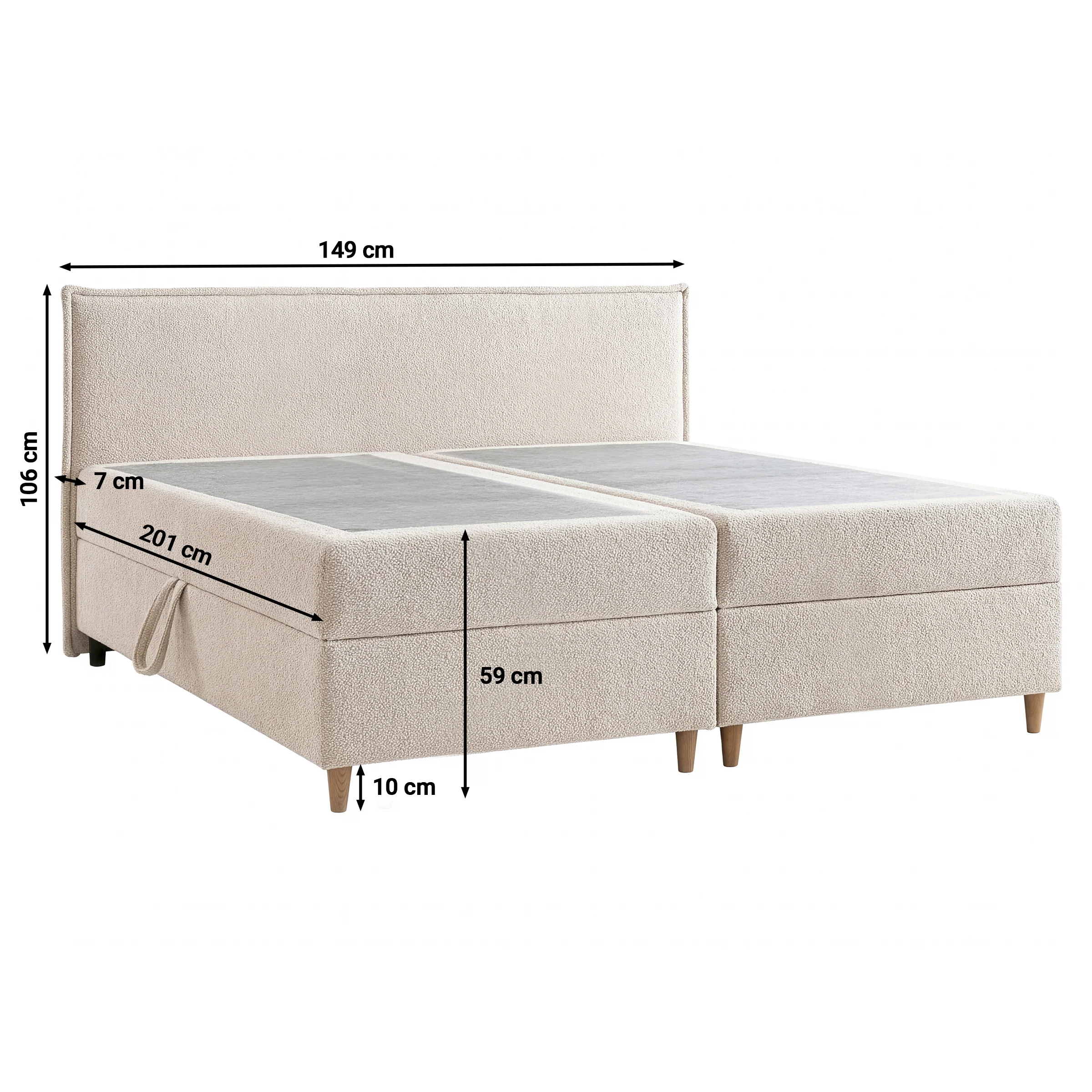 Saku - Boxspring met opbergruimte -  Stof beige - 140x200 cm - Image 4
