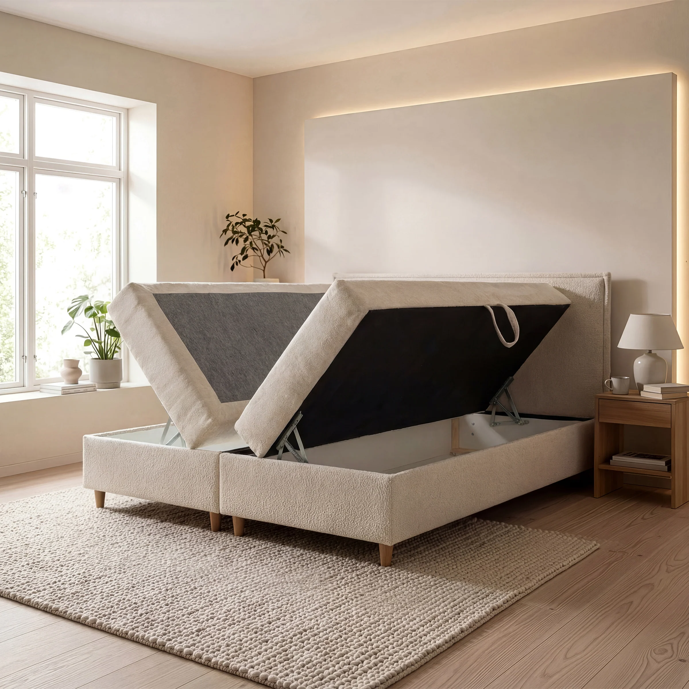 Saku - Boxspring met opbergruimte -  Stof beige - 180x200 cm - Image 2