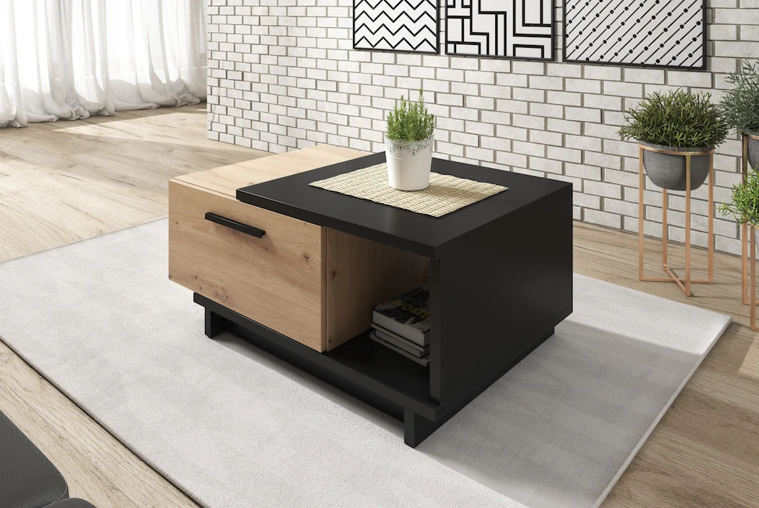 Incala - Salontafel 2 lades - Eiken/zwart - 90x60x40 cm