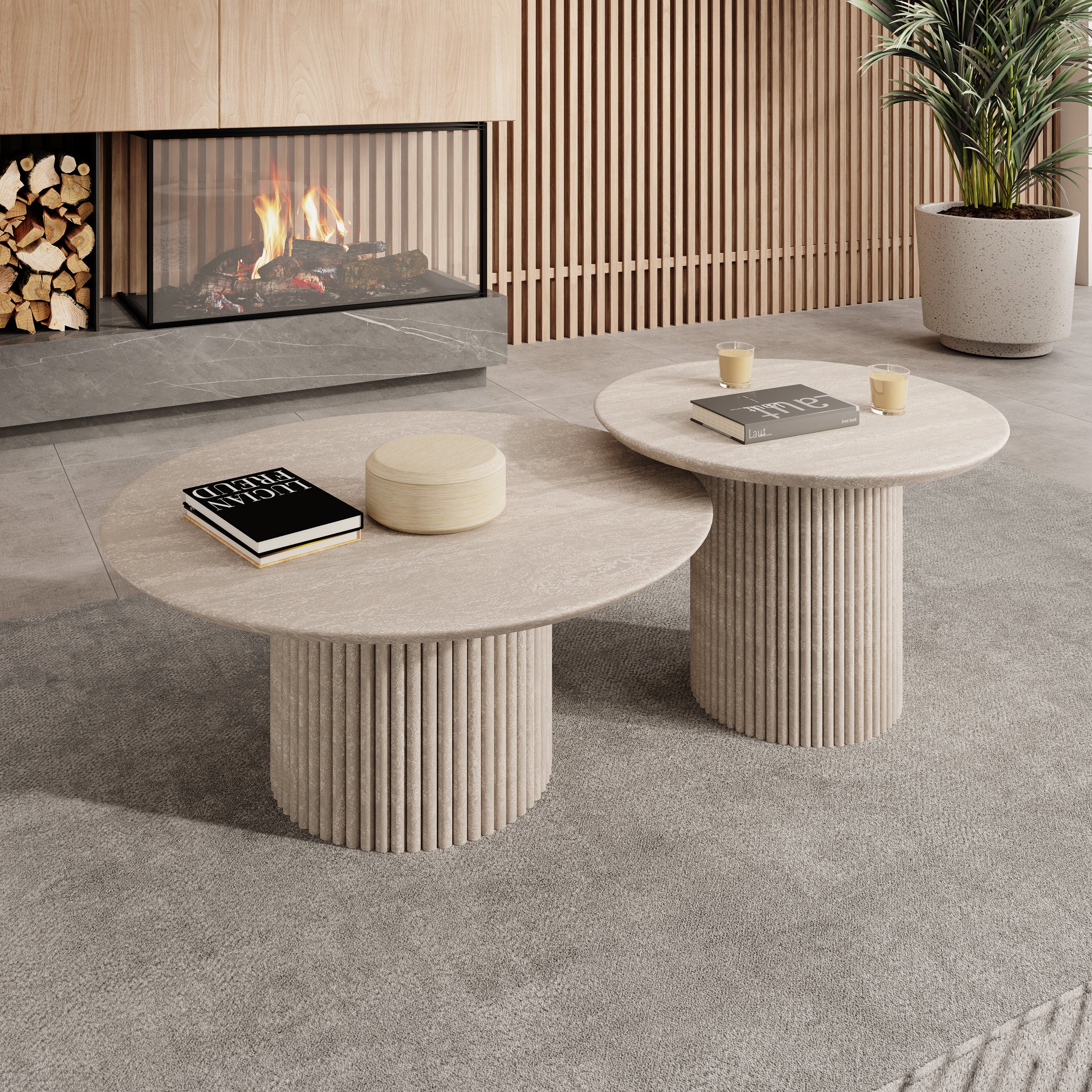 Mixx - Salontafel  set van 2 - Travertin - 80x36 cm