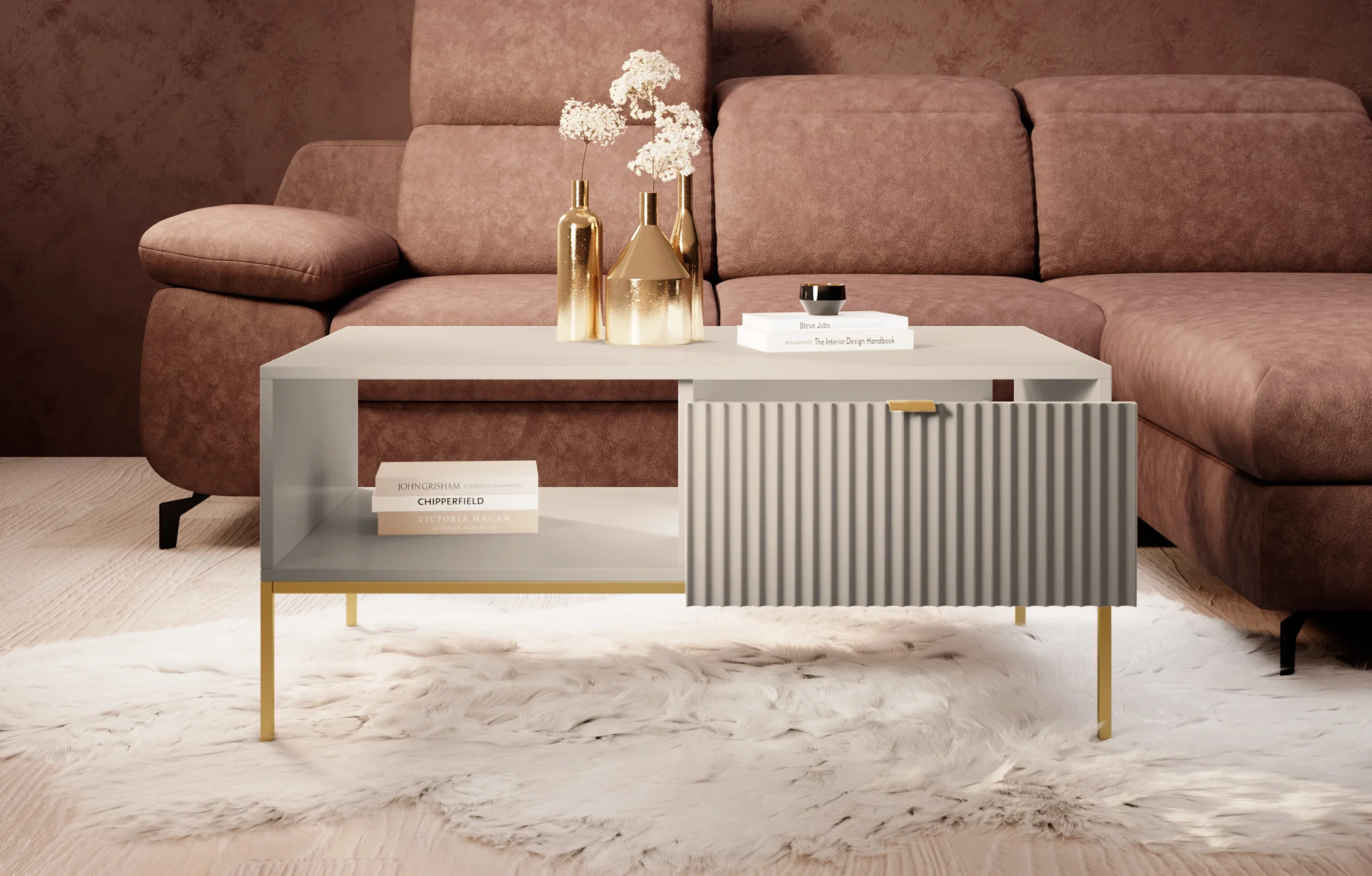Navil 2 - Salontafel met 2 lades - Beige  - 104x68x46 cm - Image 3