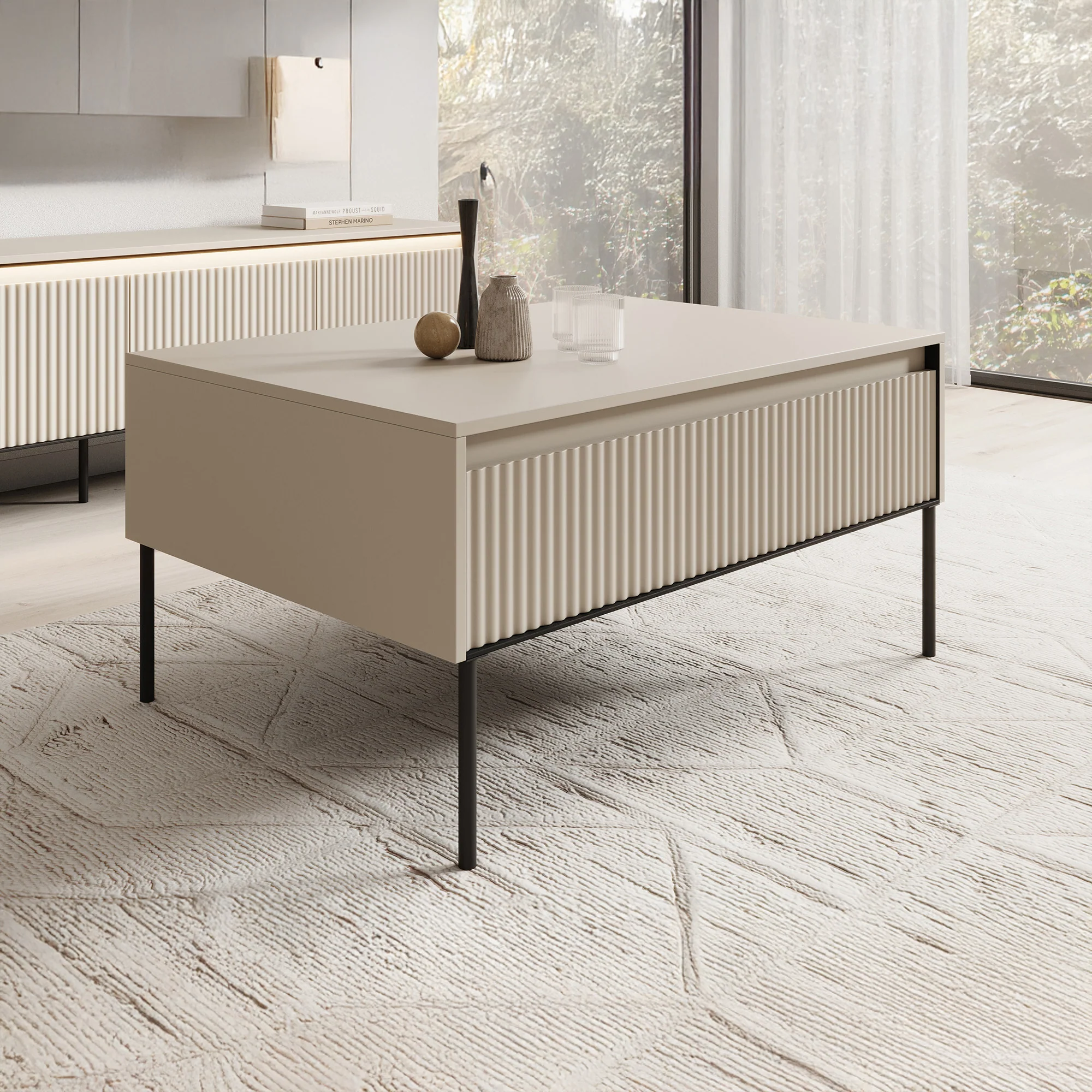 Timoteo - Salontafel met opbergruimte - Beige - 100x70x50 cm