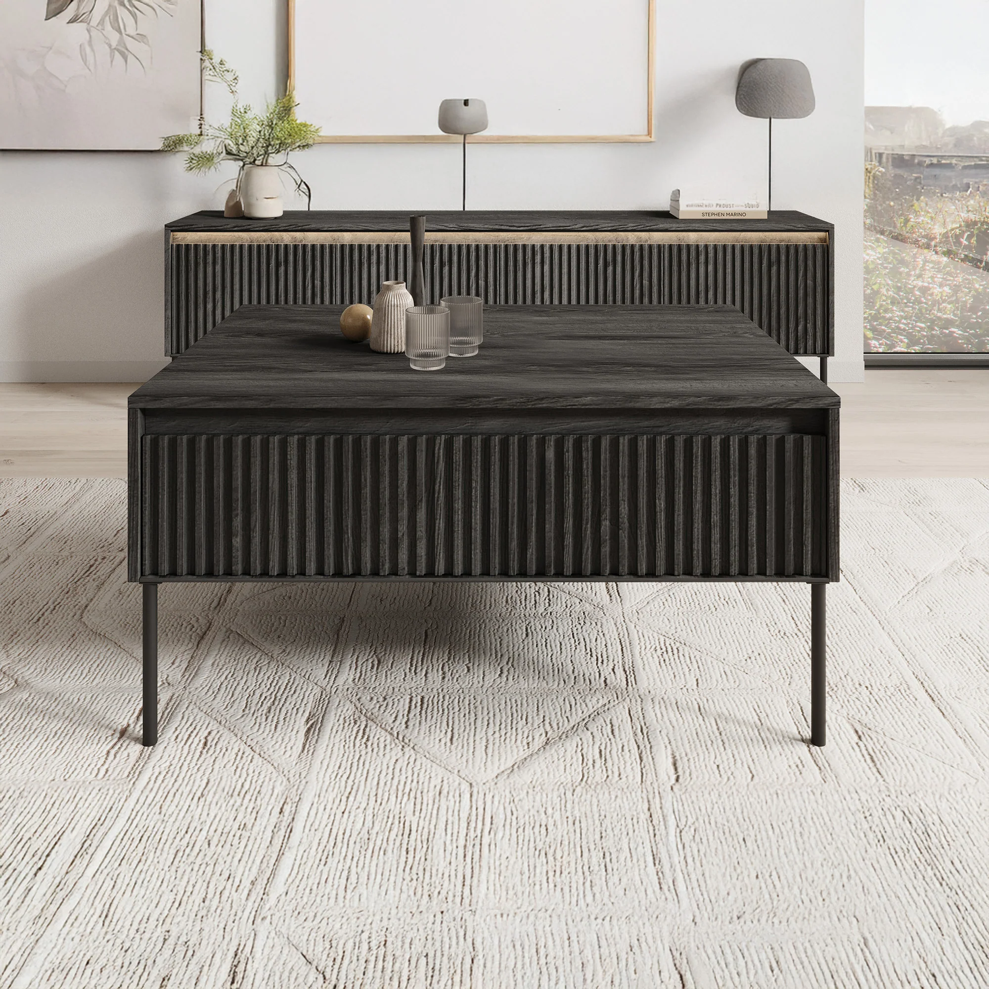 Timoteo - Salontafel met opbergruimte - Zwart - 100x70x50 cm - Image 3