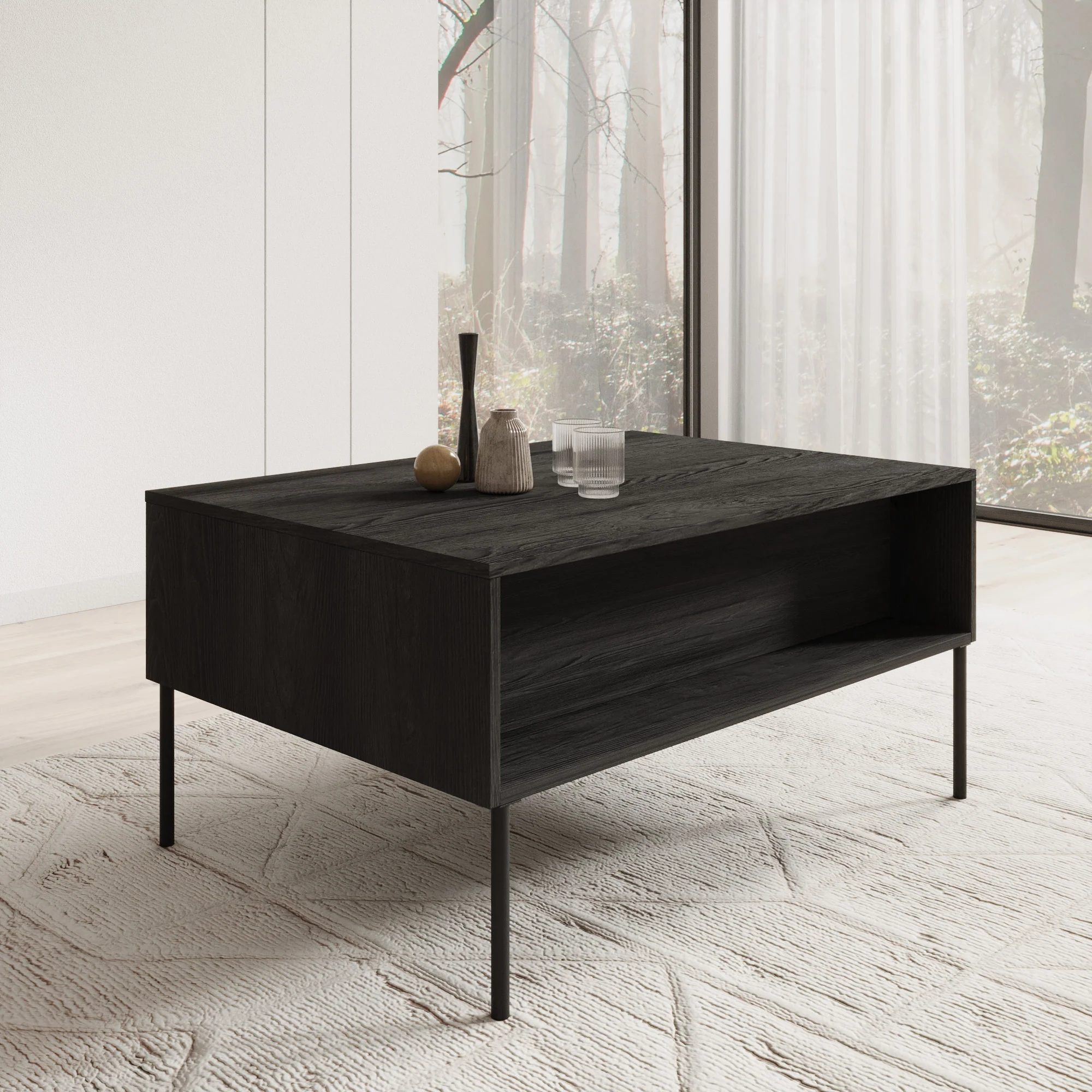 Timoteo - Salontafel met opbergruimte - Zwart - 100x70x50 cm - Image 4