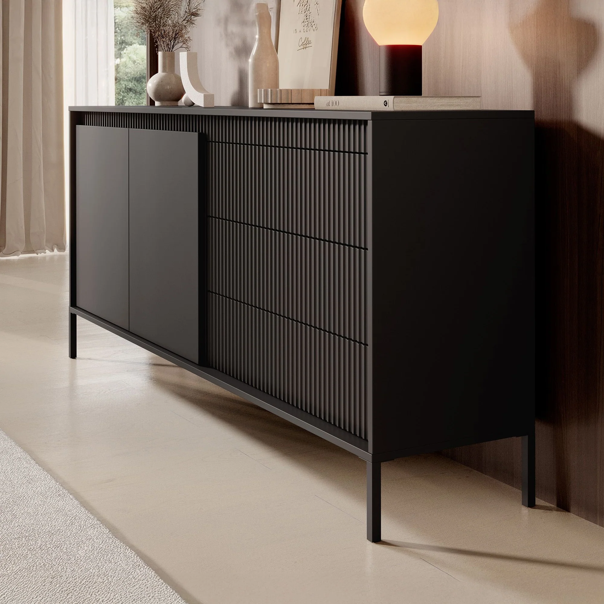 Saran - Dressoir - Zwart - 187x40x81 cm - Image 4
