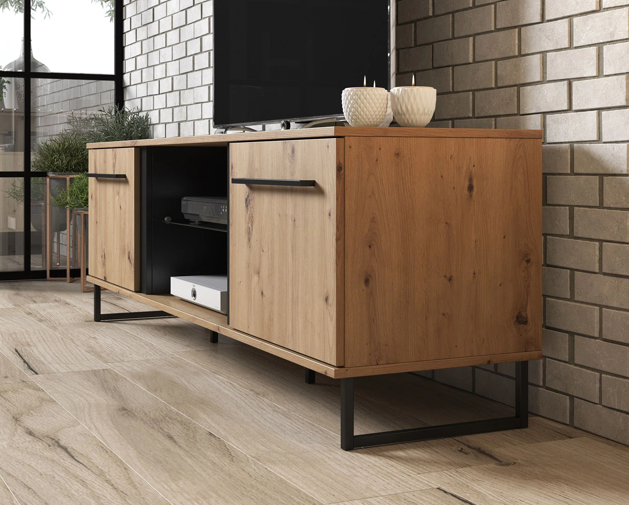 Saturn - TV-Meubel met 2 deuren - Eiken/zwart - 170 cm - Image 3