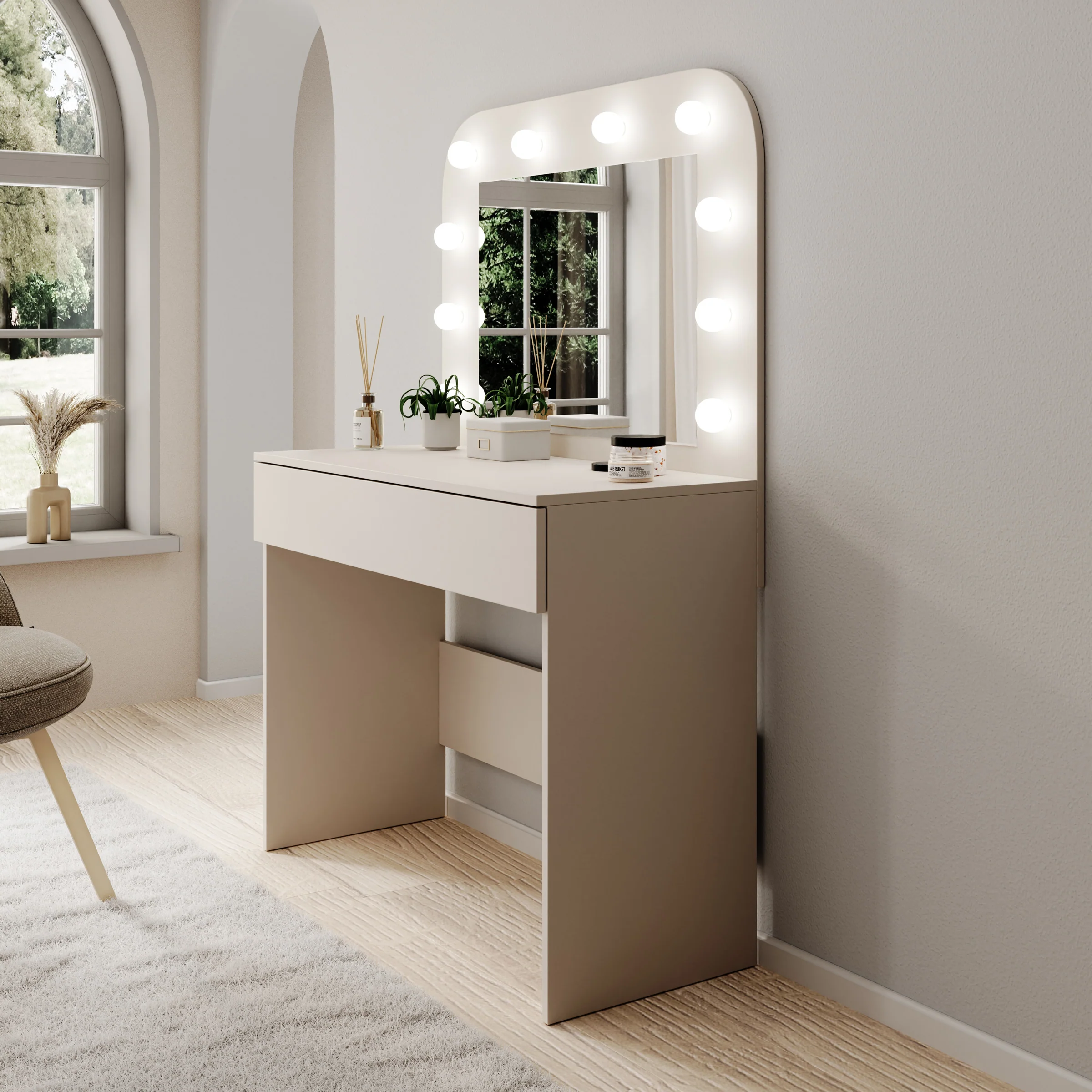 Savoy - Kaptafel met spiegel en verlichting - Beige - 100x43x143 cm - Image 4