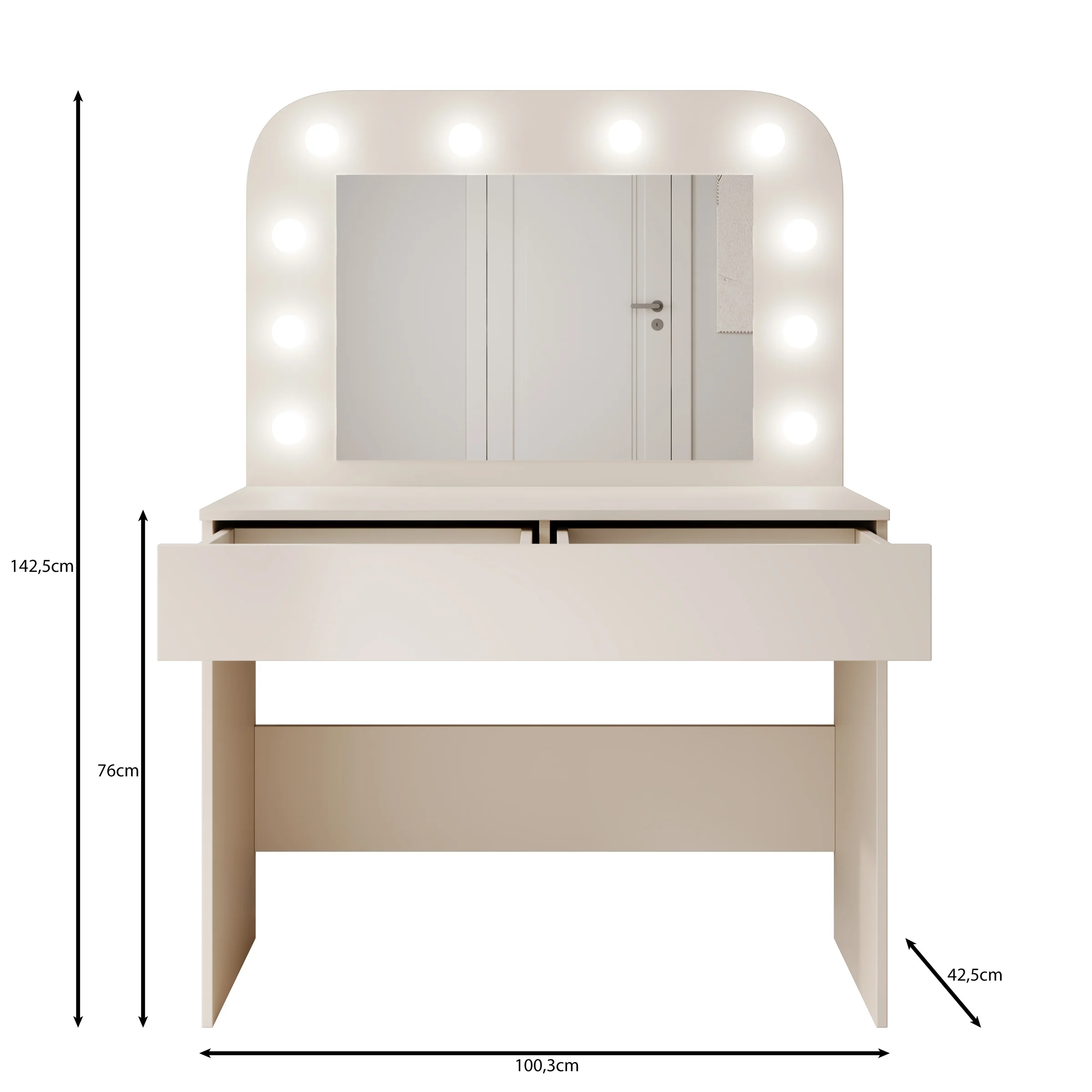 Savoy - Kaptafel met spiegel en verlichting - Beige - 100x43x143 cm - Image 5