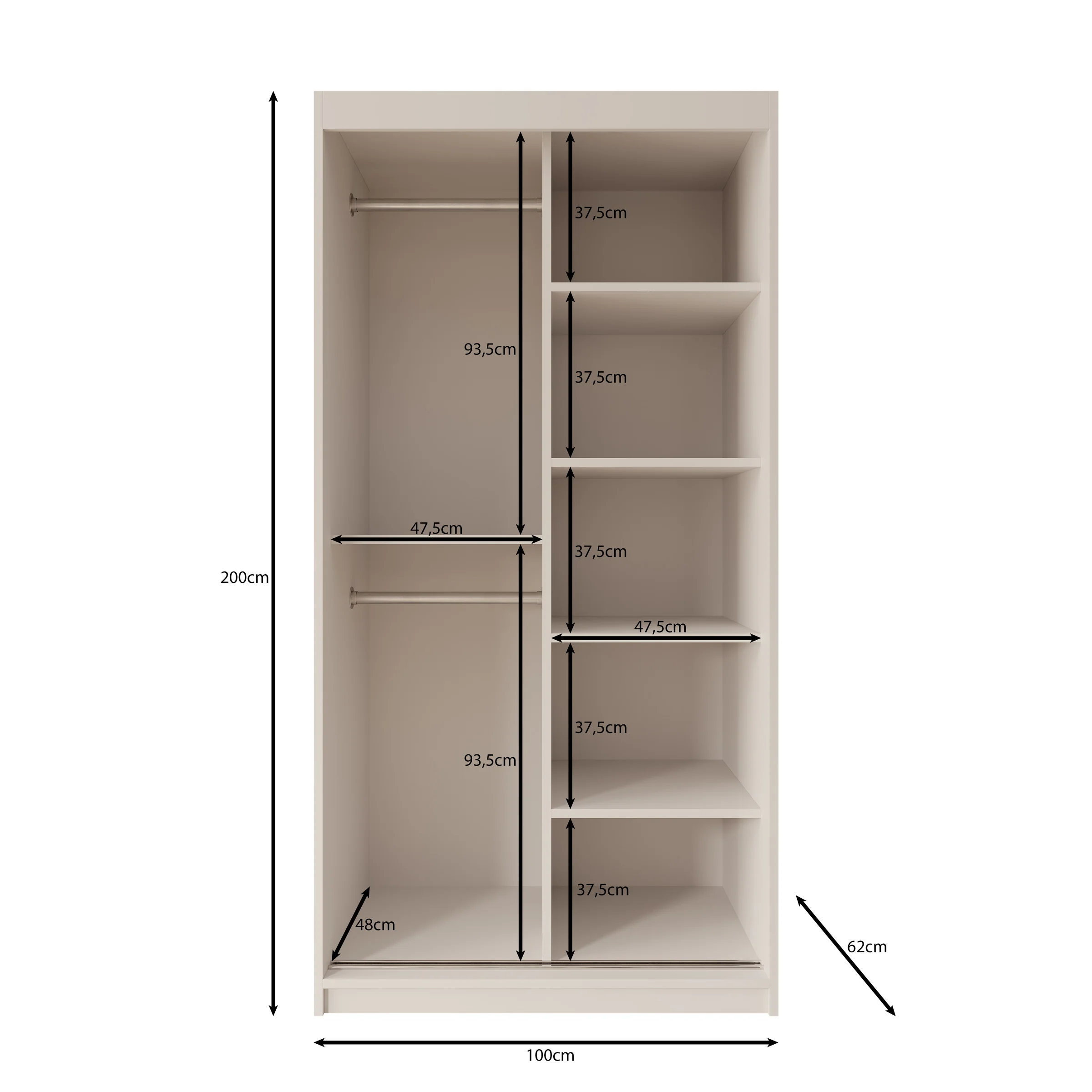 Sentoji - Kledingkast met 2 schuifdeuren - Beige -  100x62x200 cm - Image 5