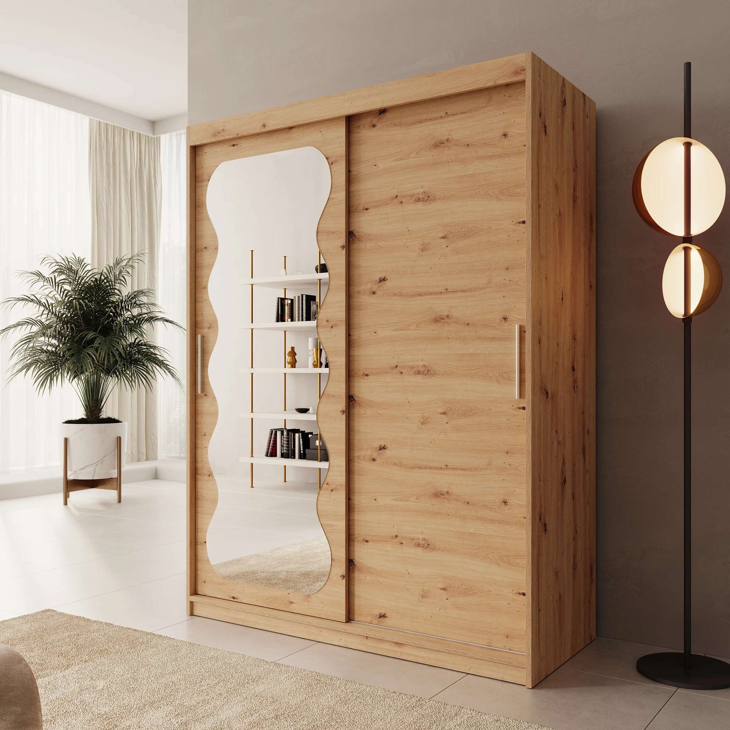 Sentoji - Kledingkast met 2 schuifdeuren - Eikenpatroon - 150x62x200 cm