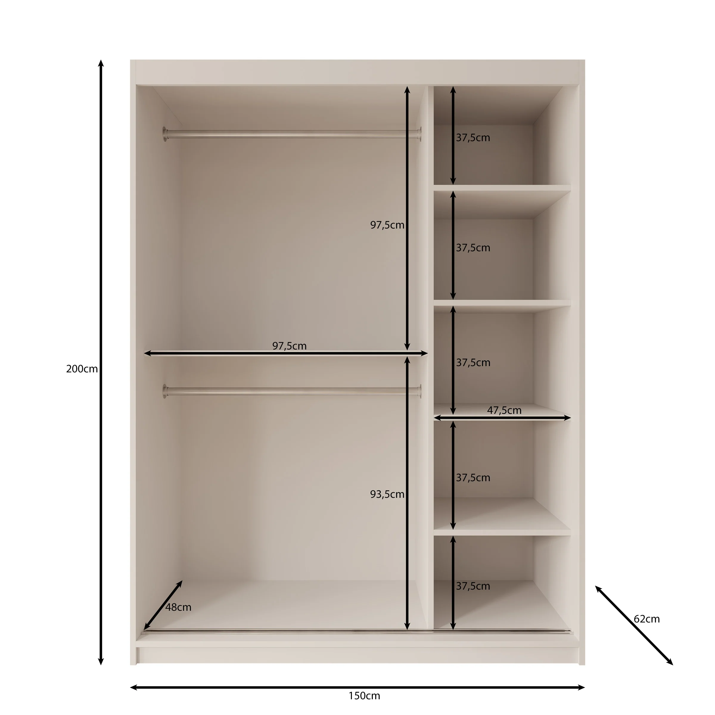 Sentoji - Kledingkast met 2 schuifdeuren - Eikenpatroon - 150x62x200 cm - Image 5