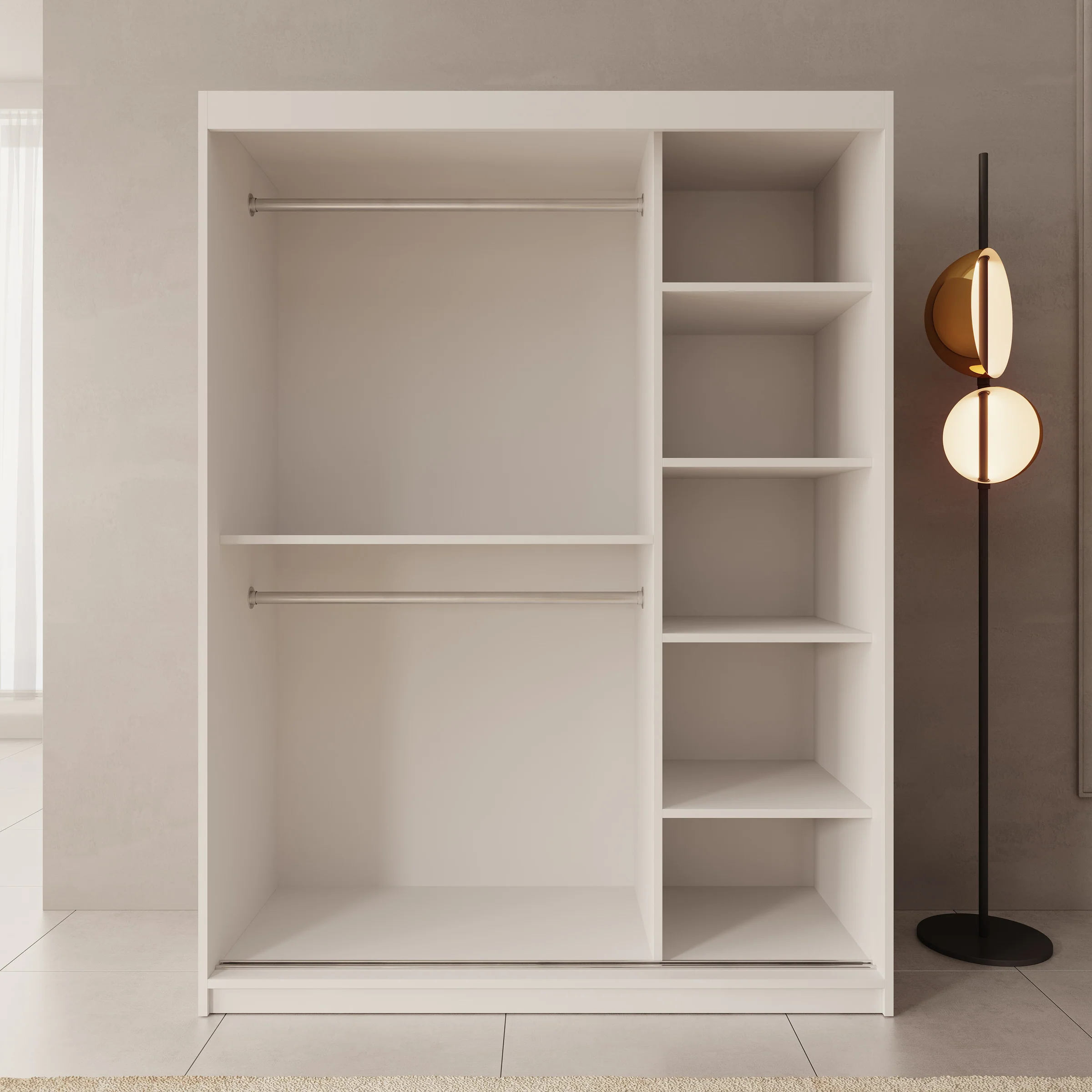 Sentoji - Kledingkast met 2 schuifdeuren - Wit - 150x62x200 cm - Image 2