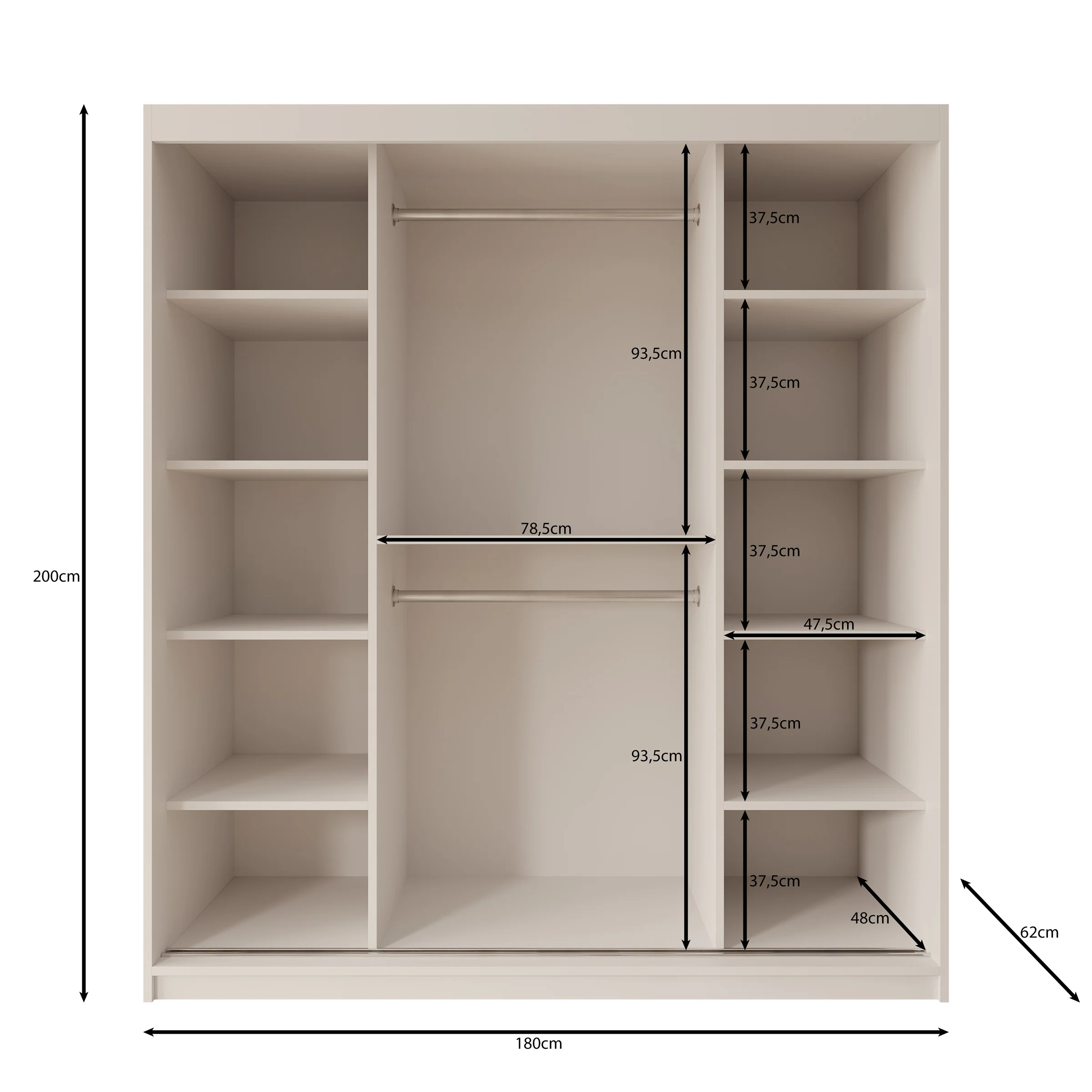 Sentoji - Kledingkast met 2 schuifdeuren - Wit - 180x62x200 cm - Image 5