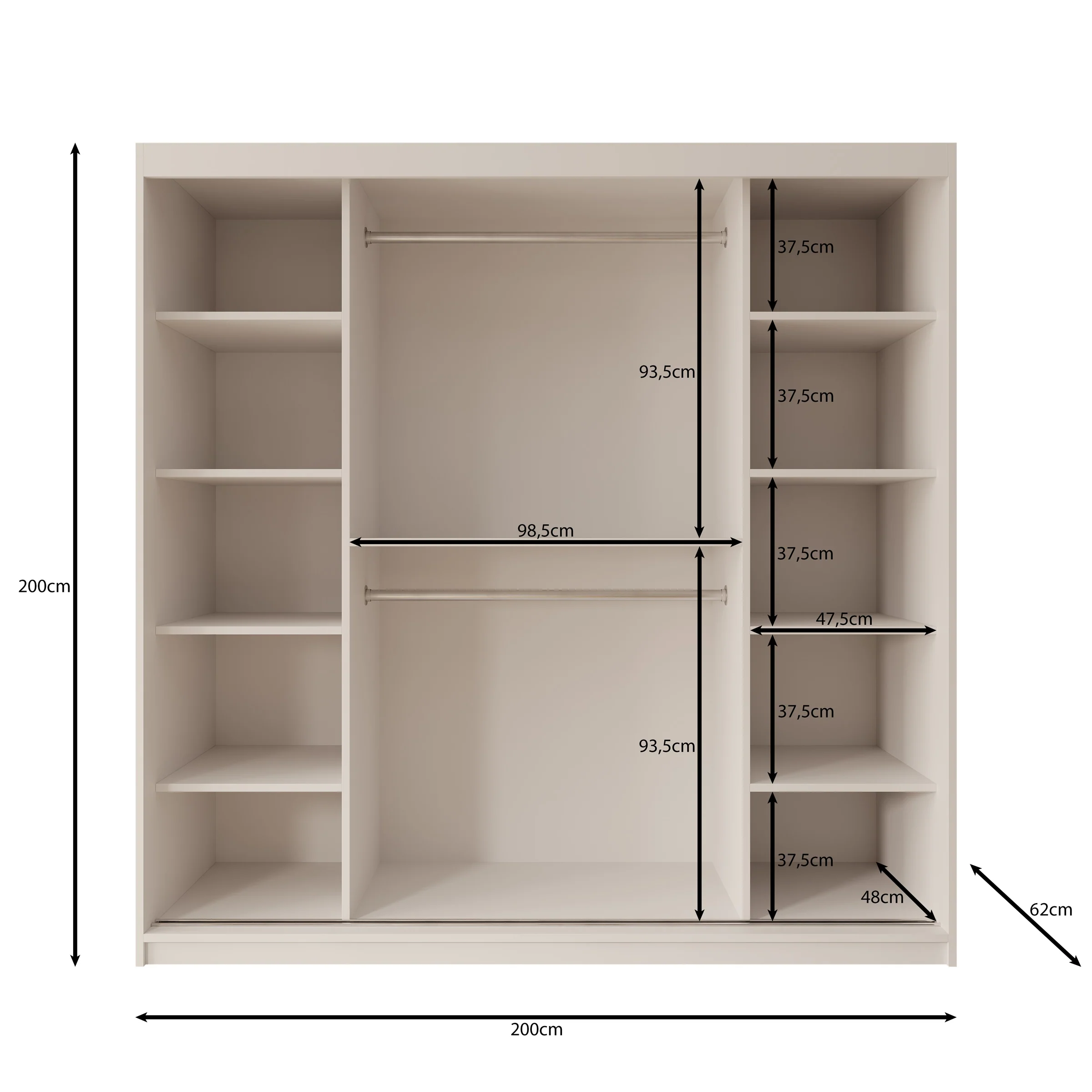 Sentoji - Kledingkast met 2 schuifdeuren - Wit - 200x62x200 cm - Image 5