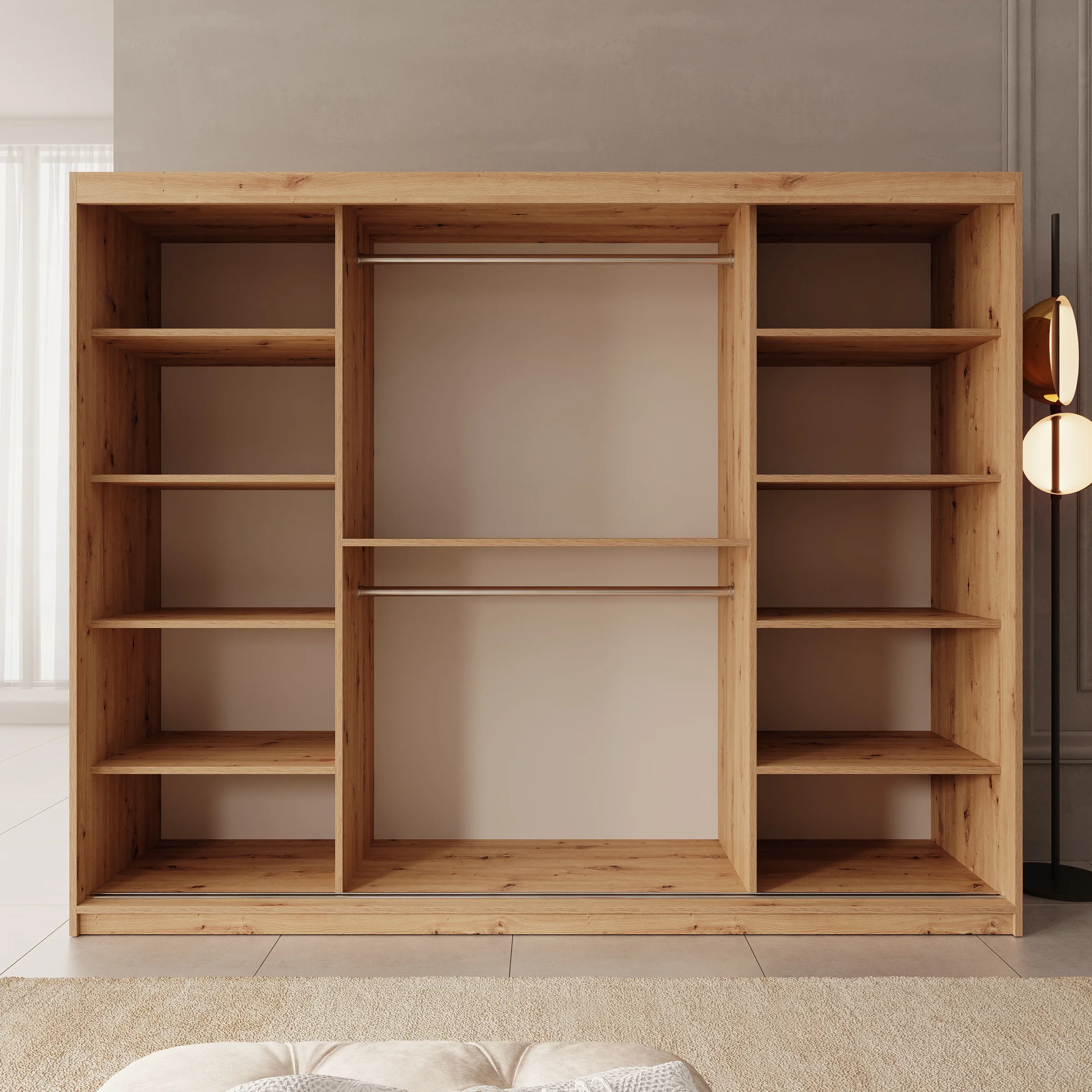 Sentoji - Kledingkast met 3 schuifdeuren - Eikenpatroon - 250x62x200 cm - Image 2