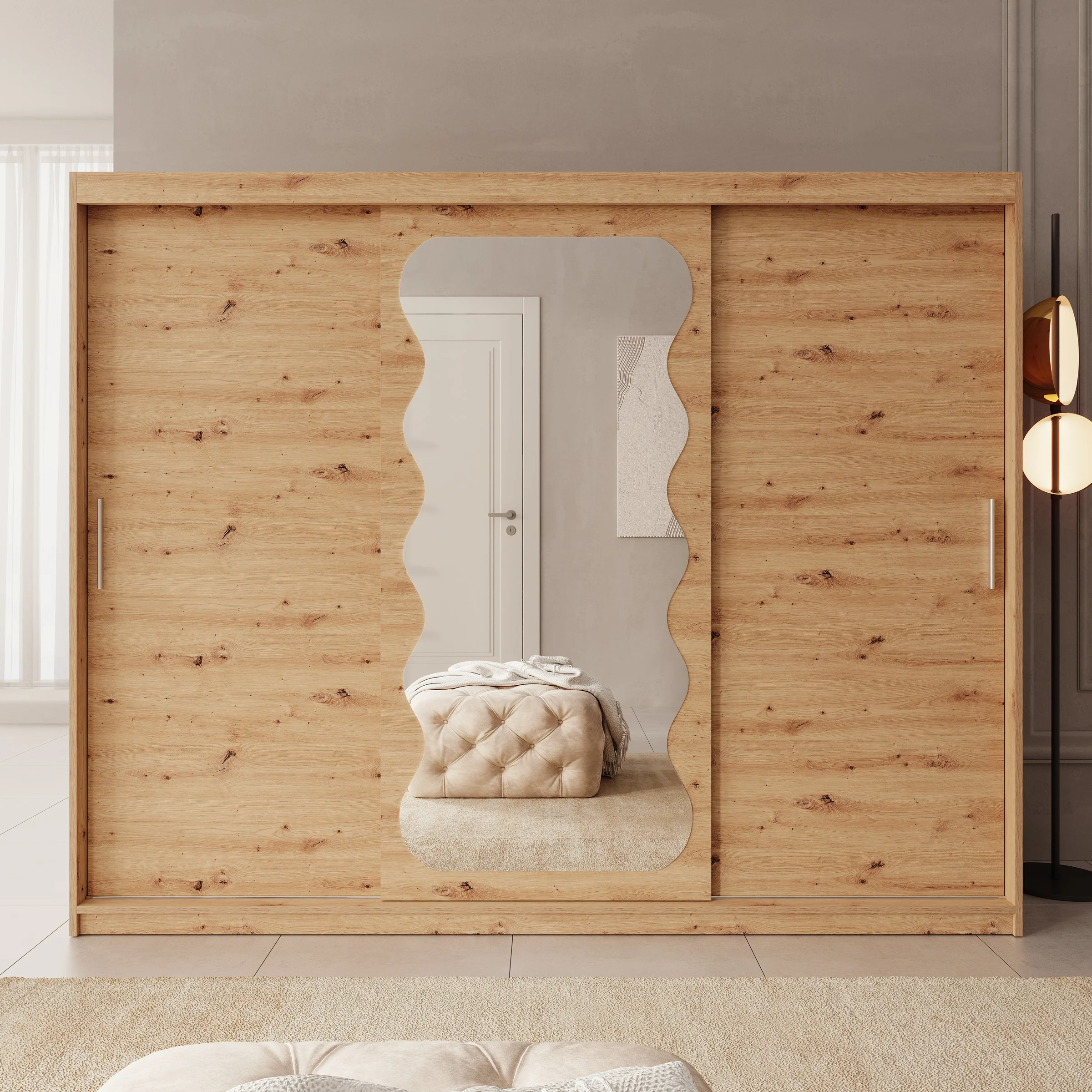 Sentoji - Kledingkast met 3 schuifdeuren - Eikenpatroon - 250x62x200 cm - Image 3