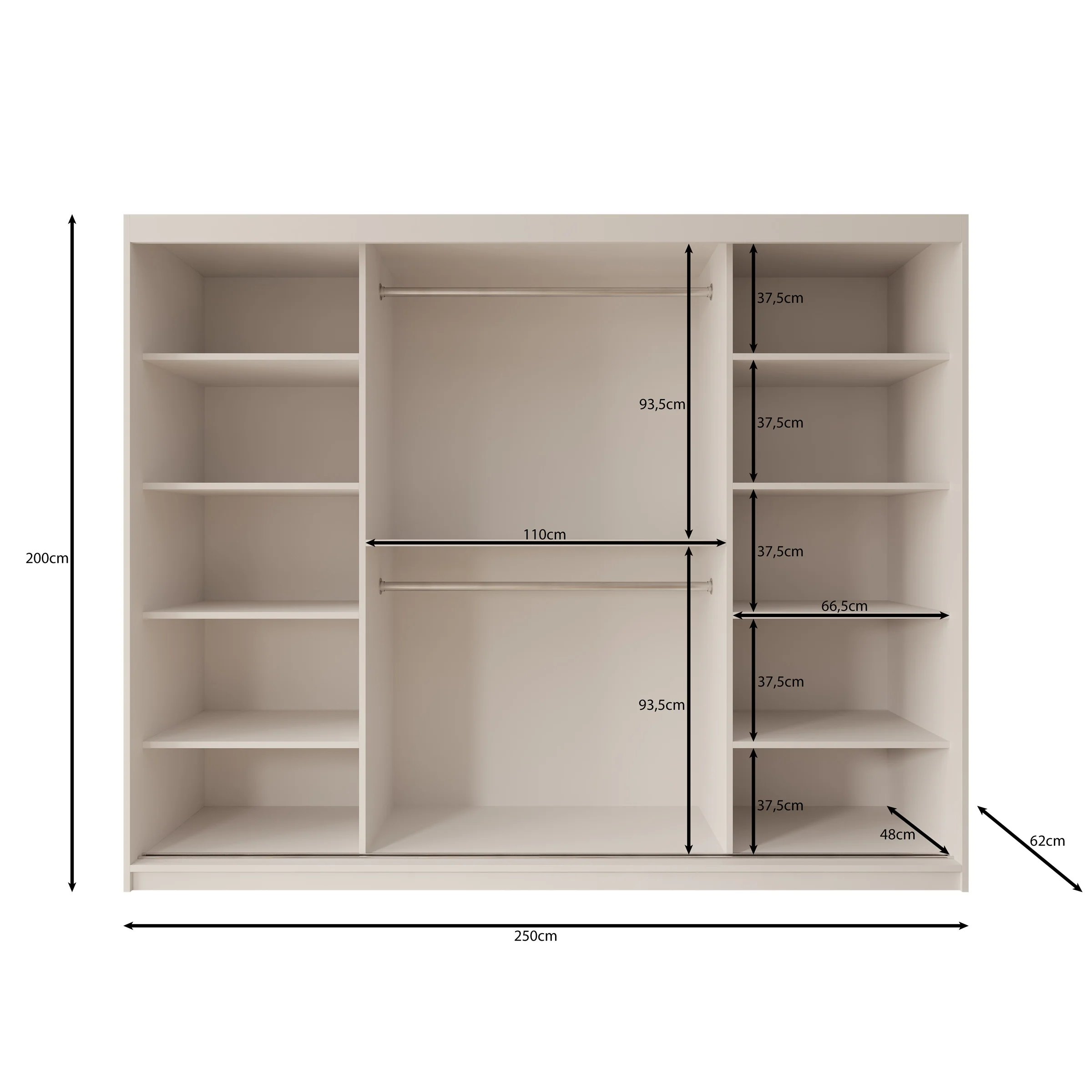 Sentoji - Kledingkast met 3 schuifdeuren - Eikenpatroon - 250x62x200 cm - Image 5