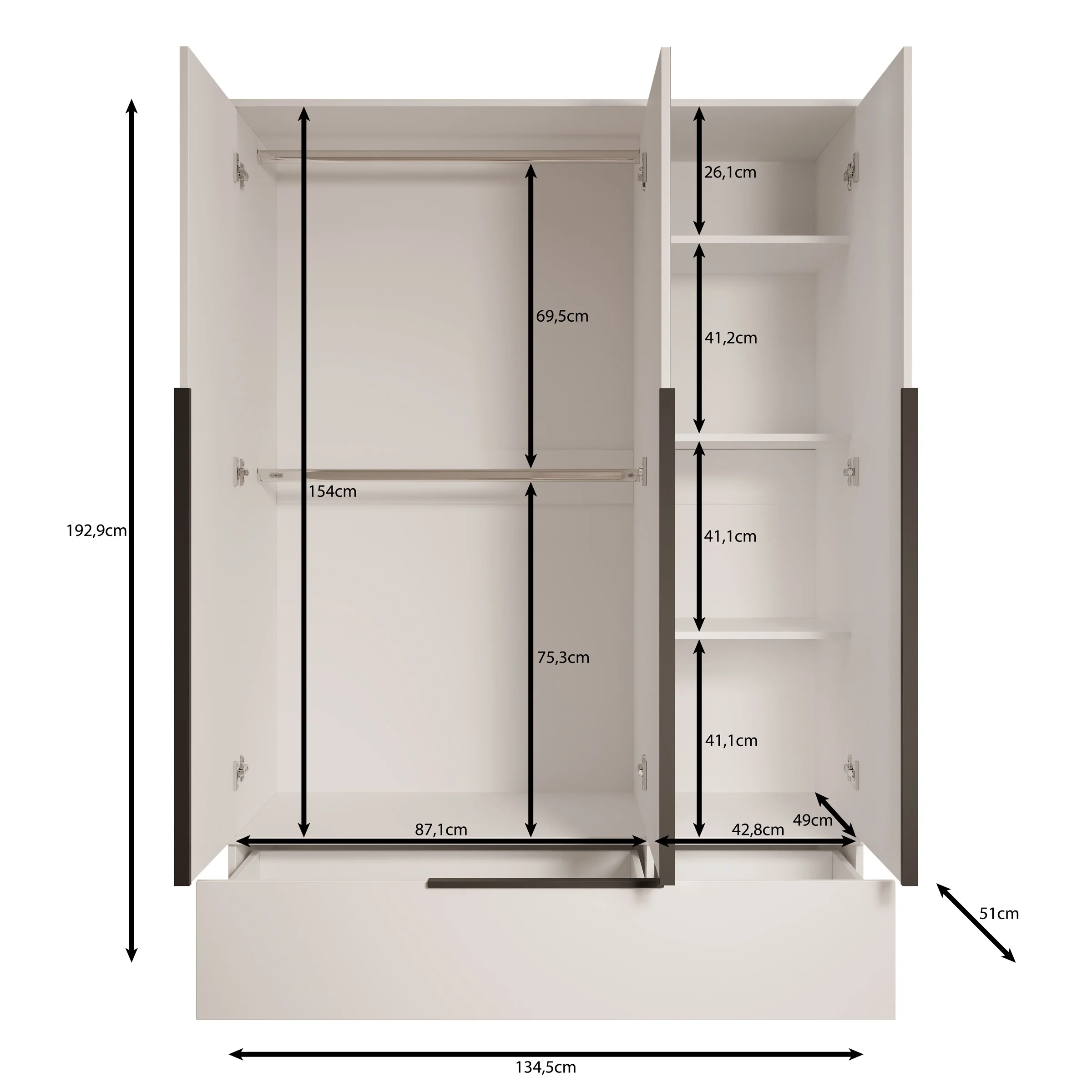 Skyer - Kledingkast 3-deurs - Beige - 135x51x193 cm - Image 5