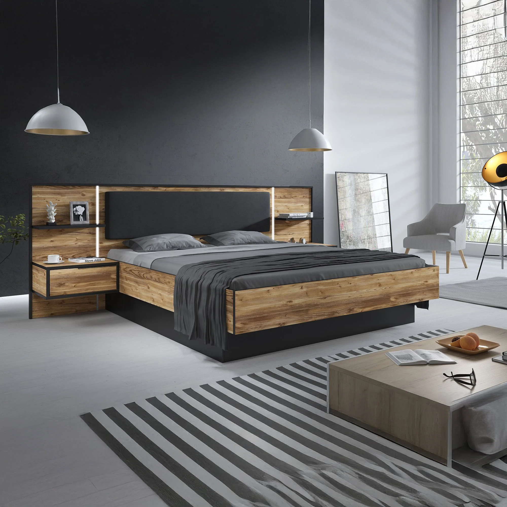 Jacob 2 - Slaapkamer - Zwart/Eiken - 180x200 cm - Groot - Image 3