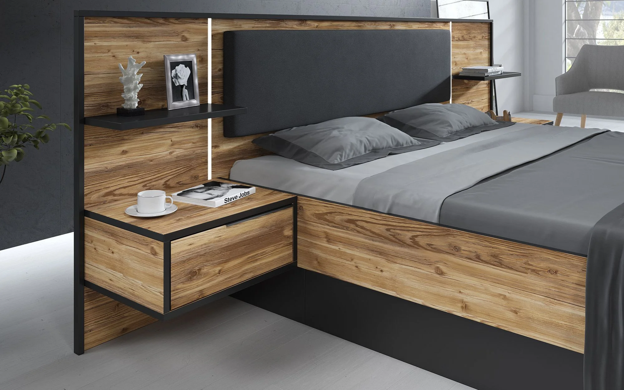 Jacob 2 - Slaapkamer - Zwart/Eiken - 180x200 cm - Groot - Image 6