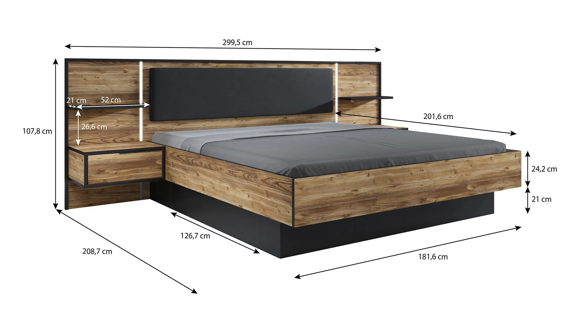 Jacob 2 - Slaapkamer - Zwart/Eiken - 180x200 cm - Groot - Image 7