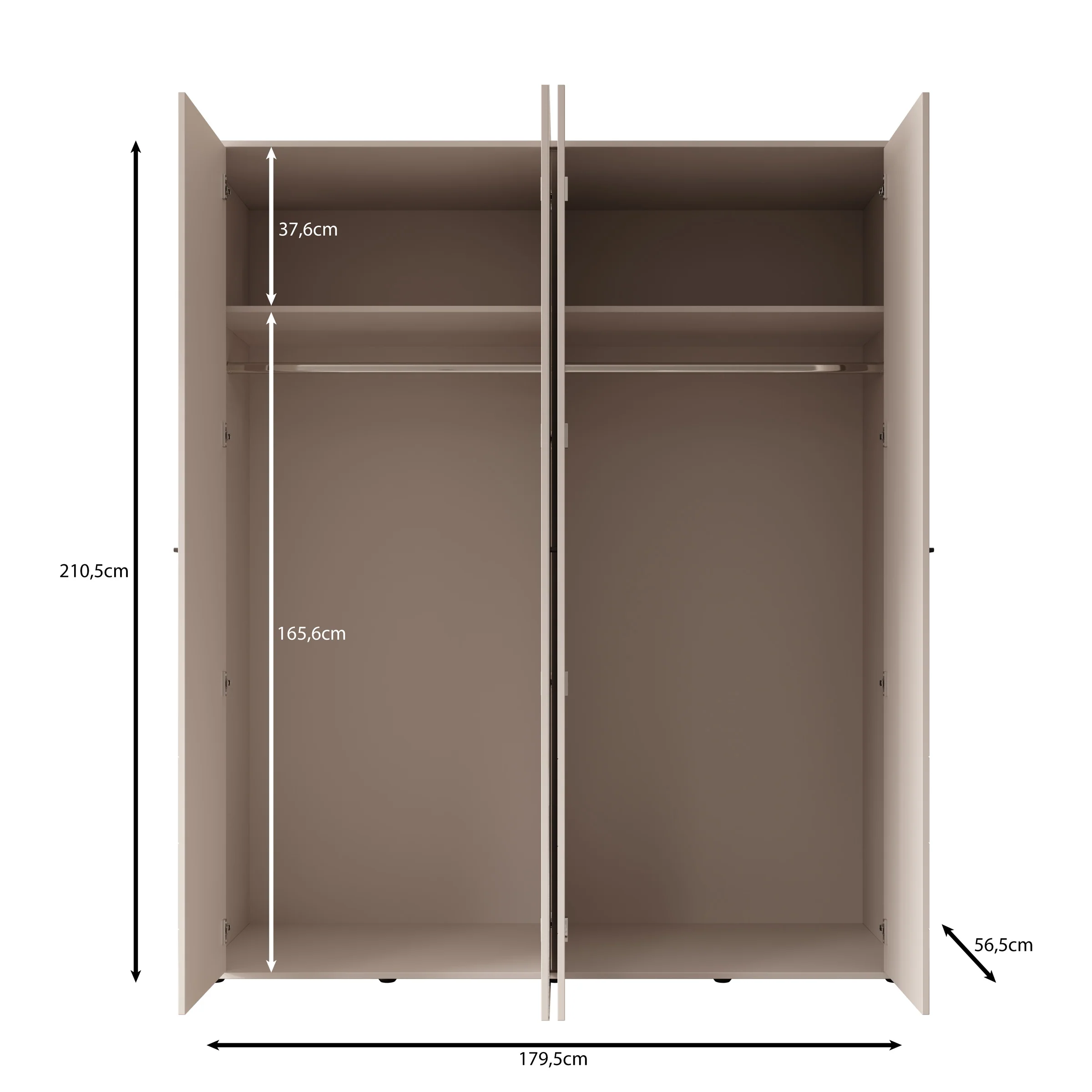 Sorello - Kledingkast 4 deurs - Beige - 180x56x211 cm - Image 5
