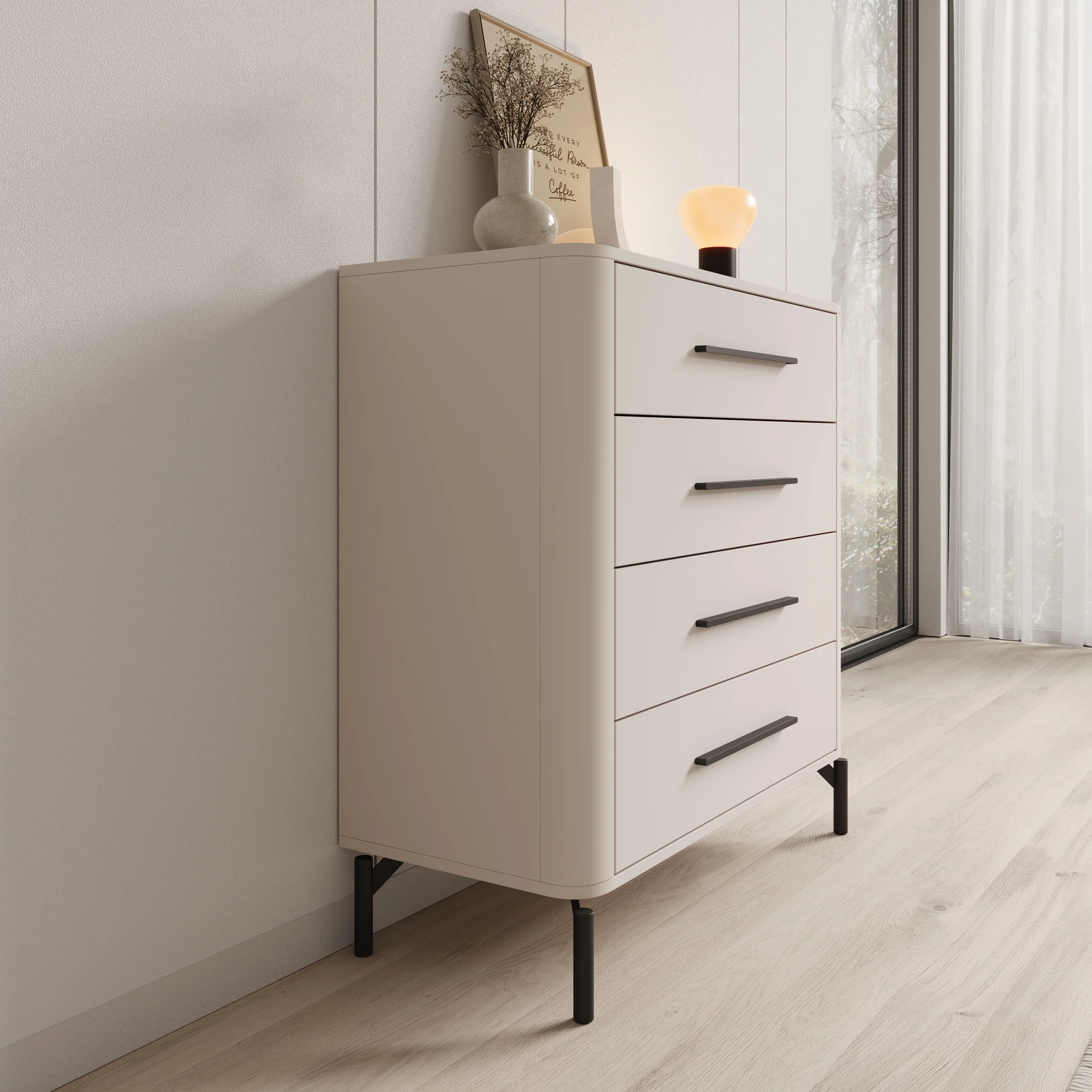 Sorello - Ladekast met 4 lades - Beige - 90x40x94 cm - Image 4
