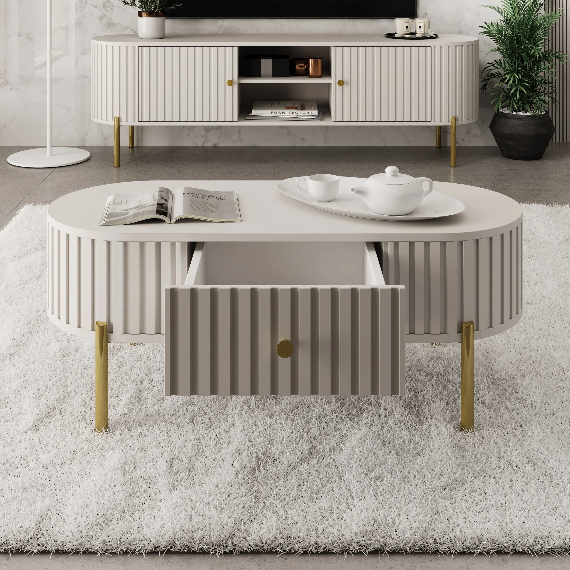 Sorenna - Salontafel - Beige - 100x55x39 cm - Image 2