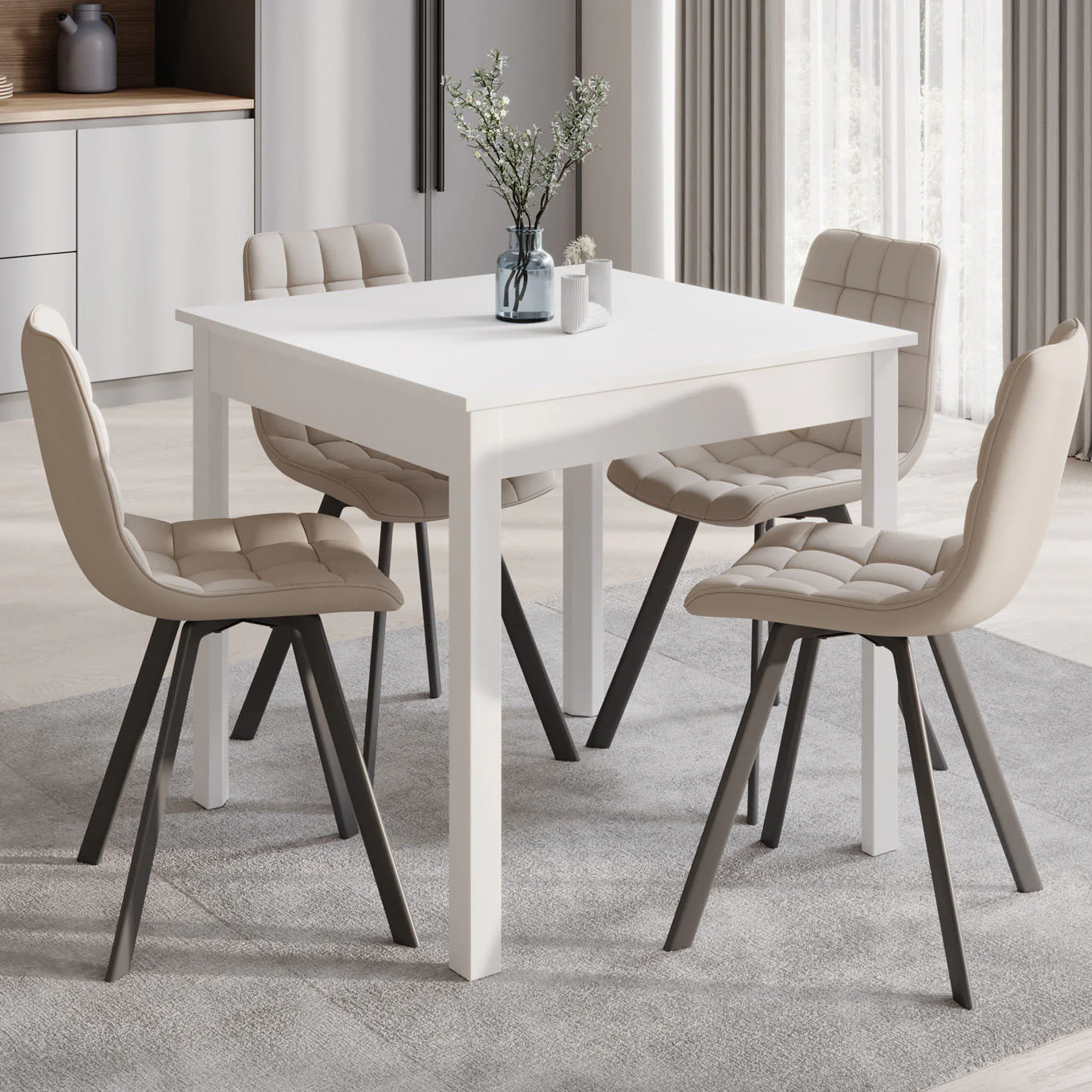 Steve - Eetkamertafel - Wit - 80x80x77 cm