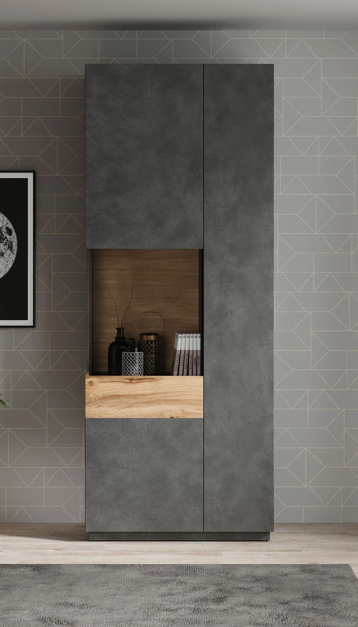 Sublime - Vitrinekast - Grijs/eiken - 80x40x207 cm - Image 2