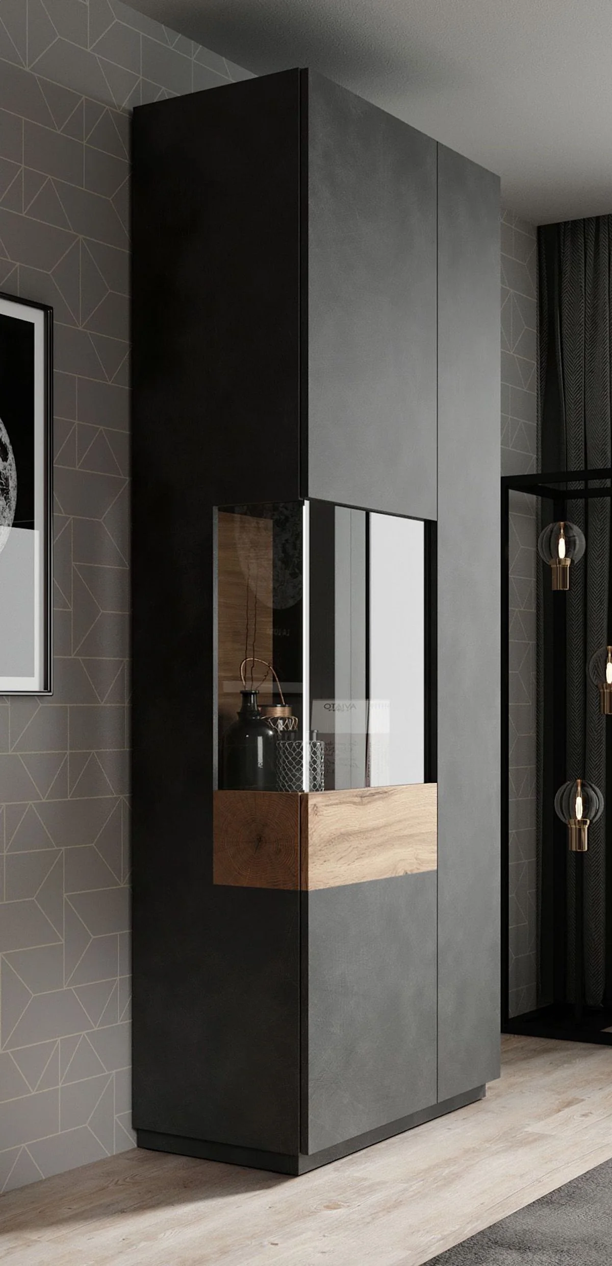 Sublime - Vitrinekast - Grijs/eiken - 80x40x207 cm - Image 3