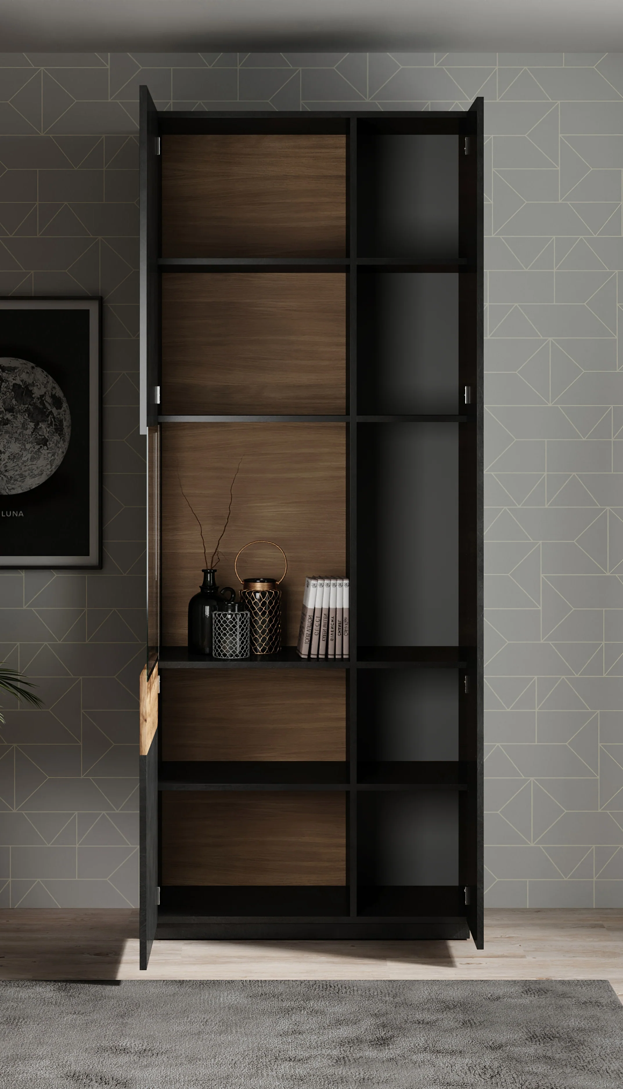 Sublime - Vitrinekast - Grijs/eiken - 80x40x207 cm - Image 5