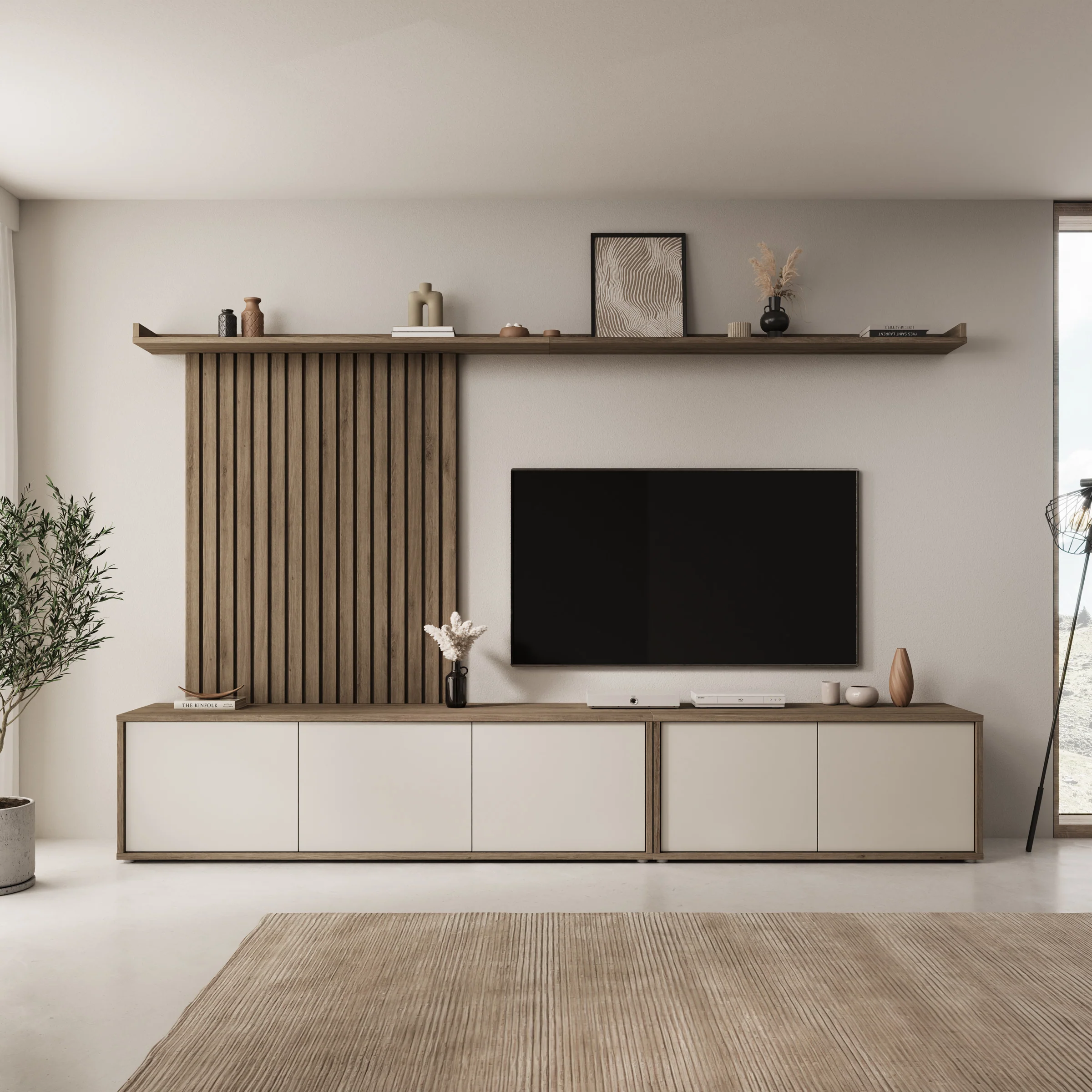 Sundra - Wandmeubel - Beige/Eiken - 300x42x190 cm - Image 3
