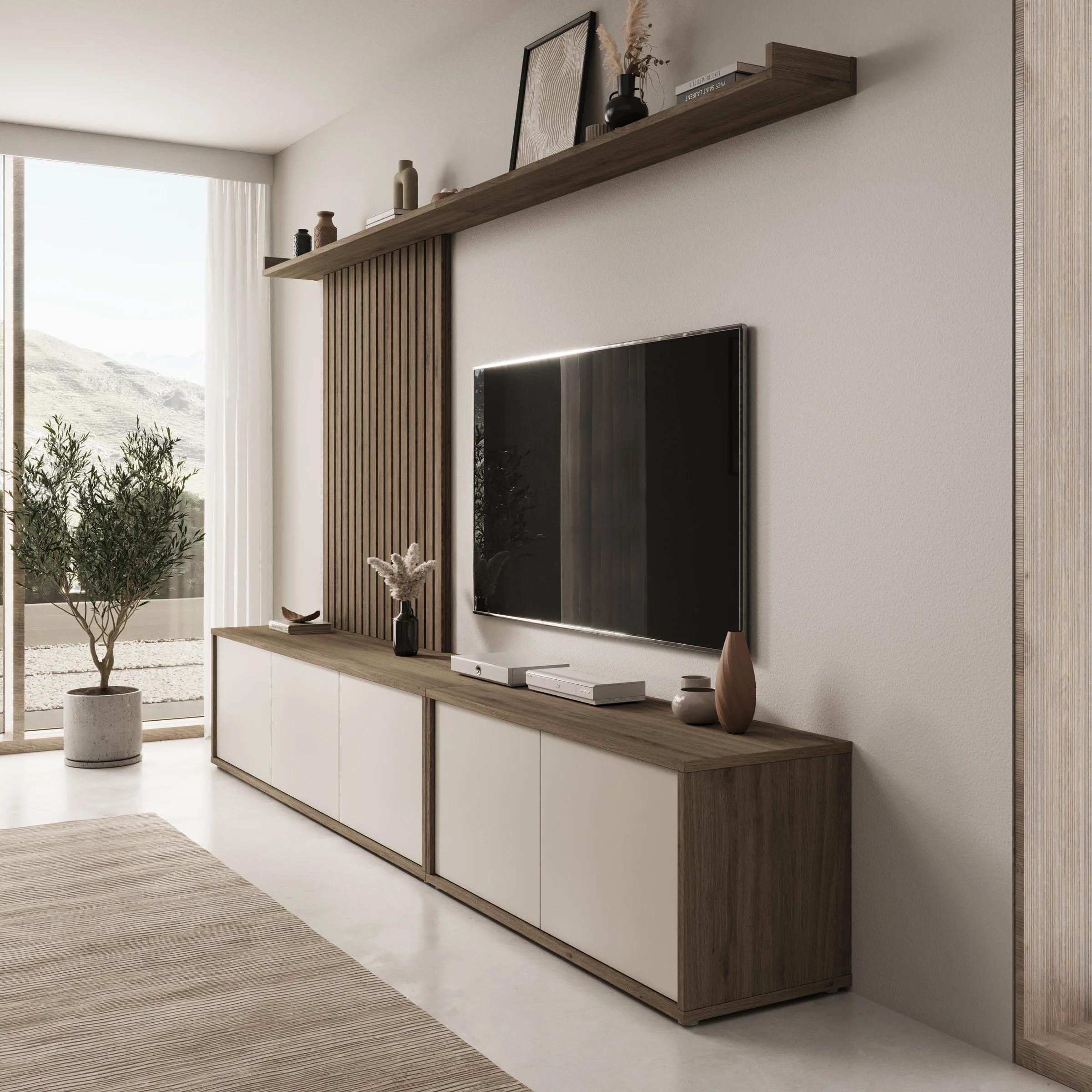 Sundra - Wandmeubel - Beige/Eiken - 300x42x190 cm - Image 4