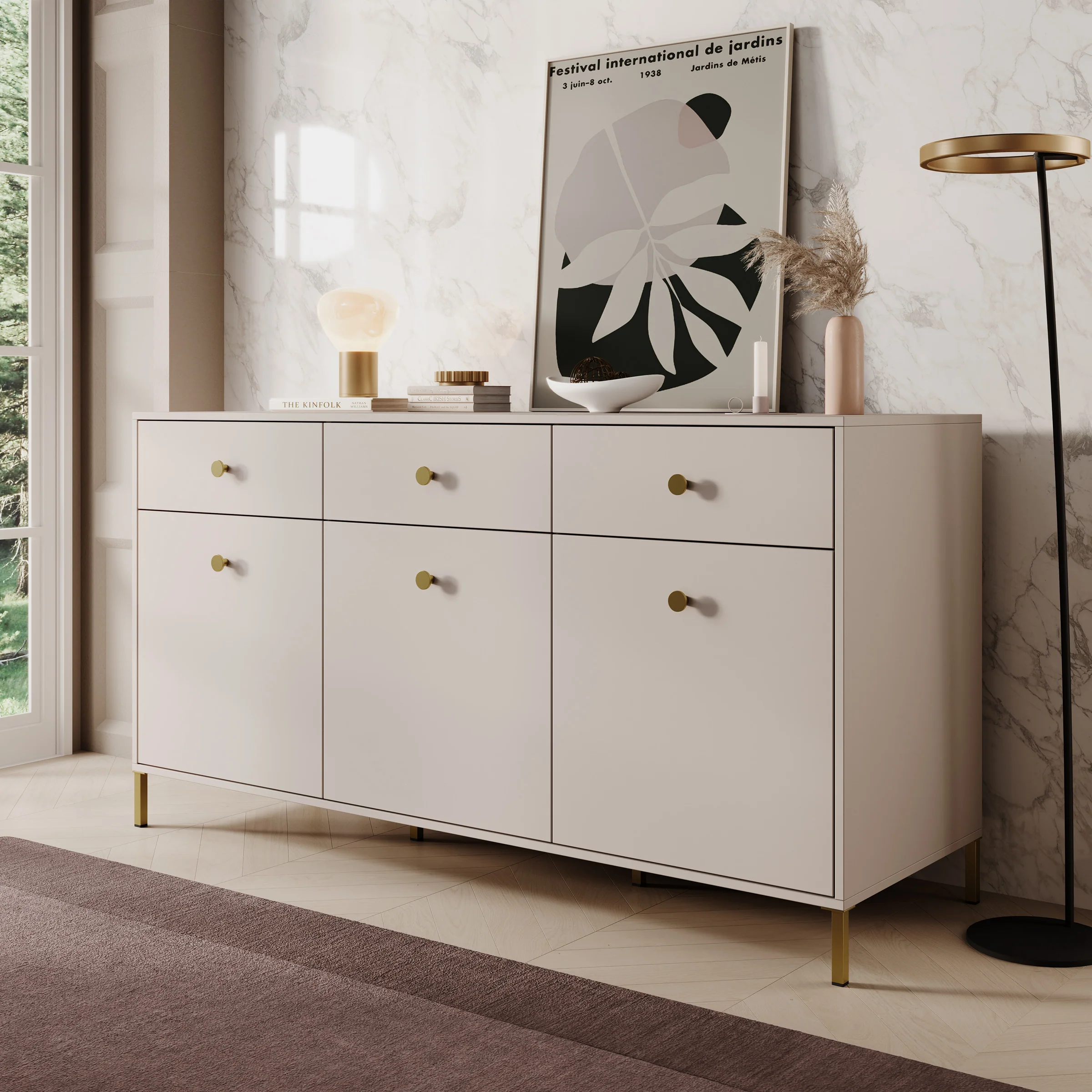 Syran - Dressoir - Beige - 168x42x90 cm