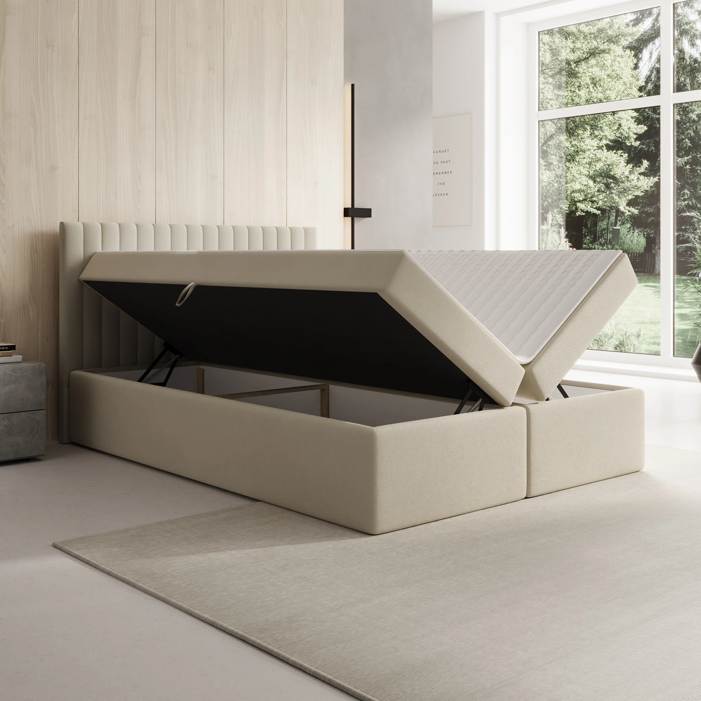 Taiko - Boxspring met opbergruimte - Stof beige - 140x200 cm - Image 2