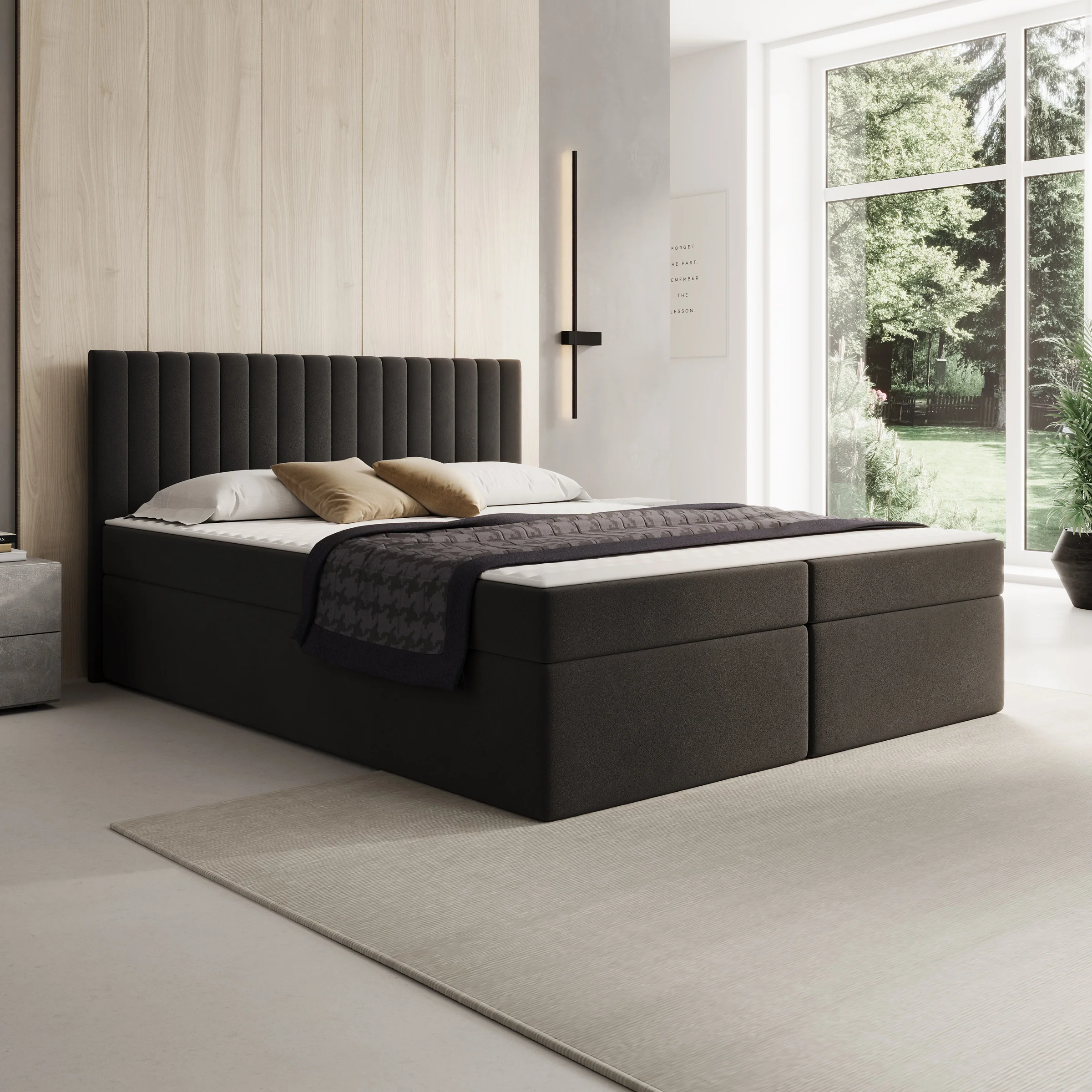 Taiko - Boxspring met opbergruimte - Stof zwart - 160x200 cm