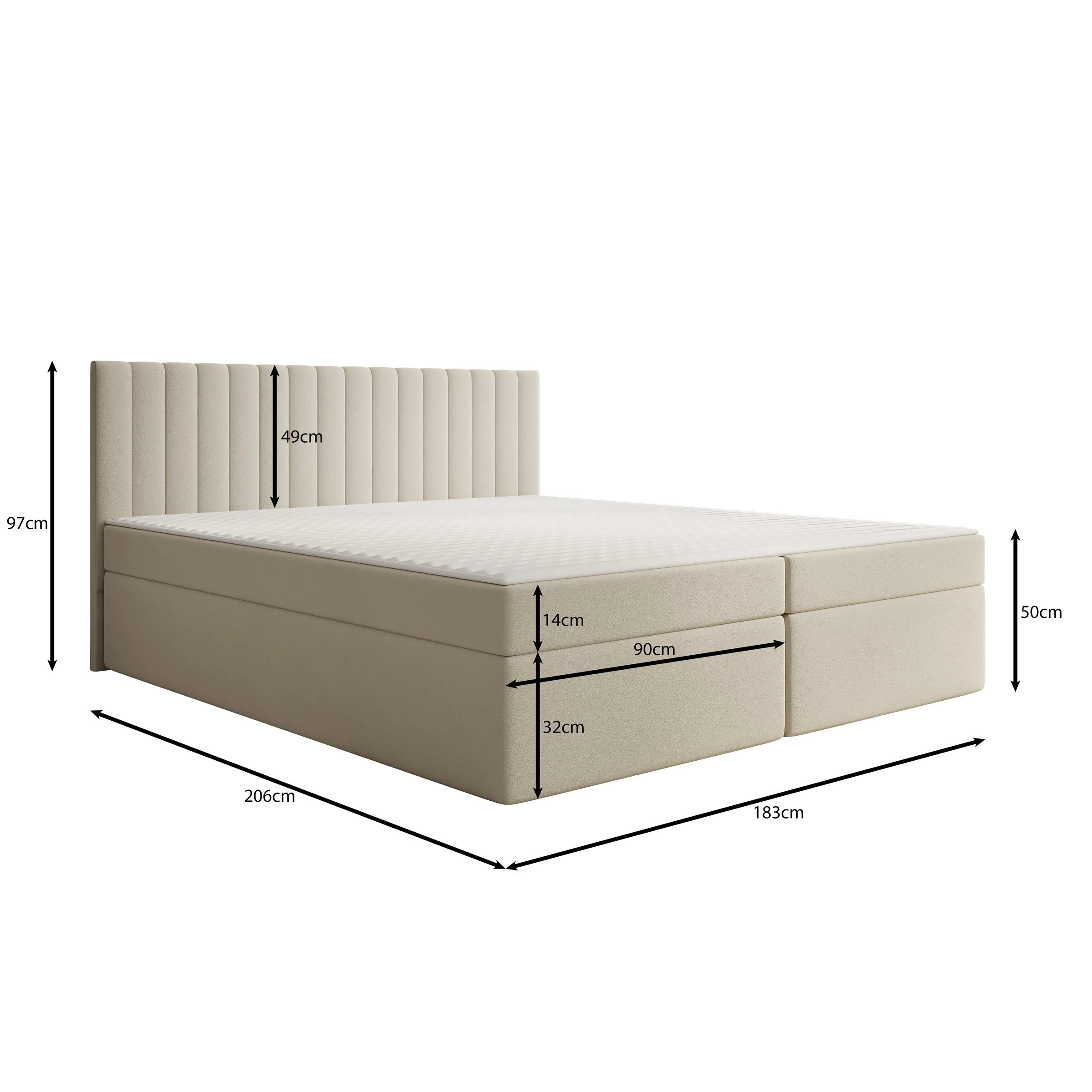 Taiko - Boxspring met opbergruimte - Stof zwart - 180x200 cm - Image 4