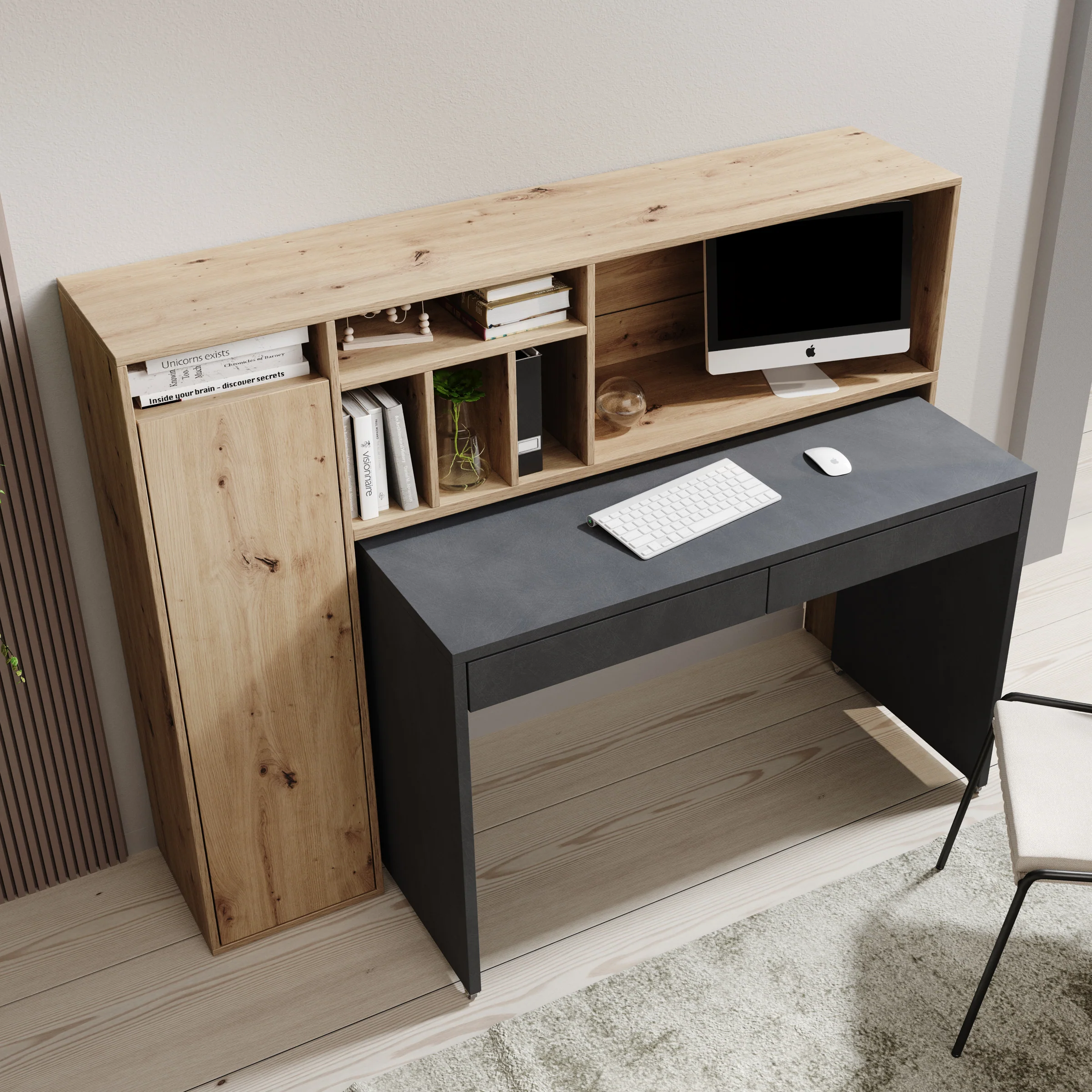 Taroa - Bureau - Eikenpatroon/Grijs - 154x55x119 cm - Image 4